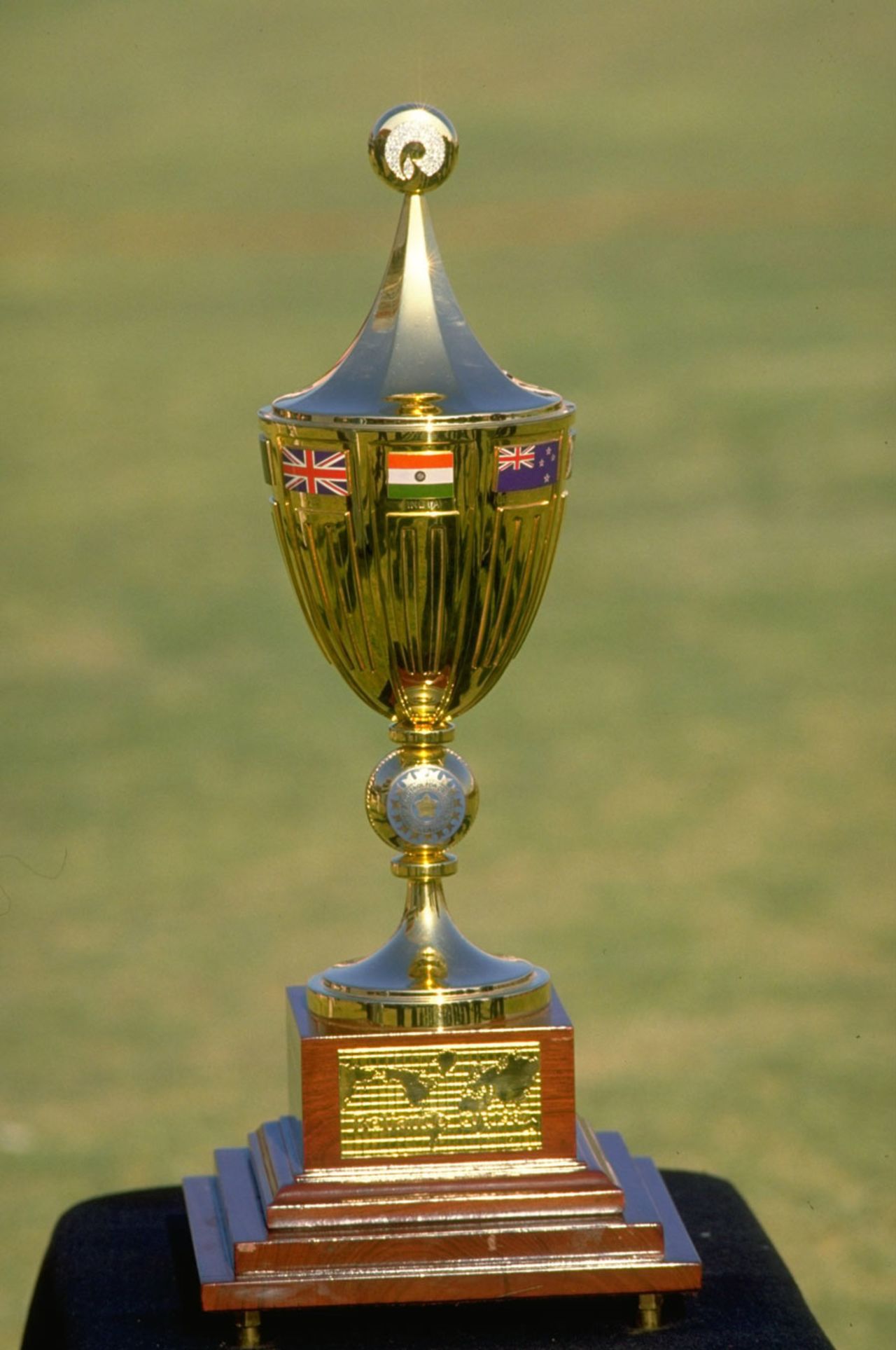 The Reliance World Cup trophy on display during the match between England and West Indies at Jaipur.