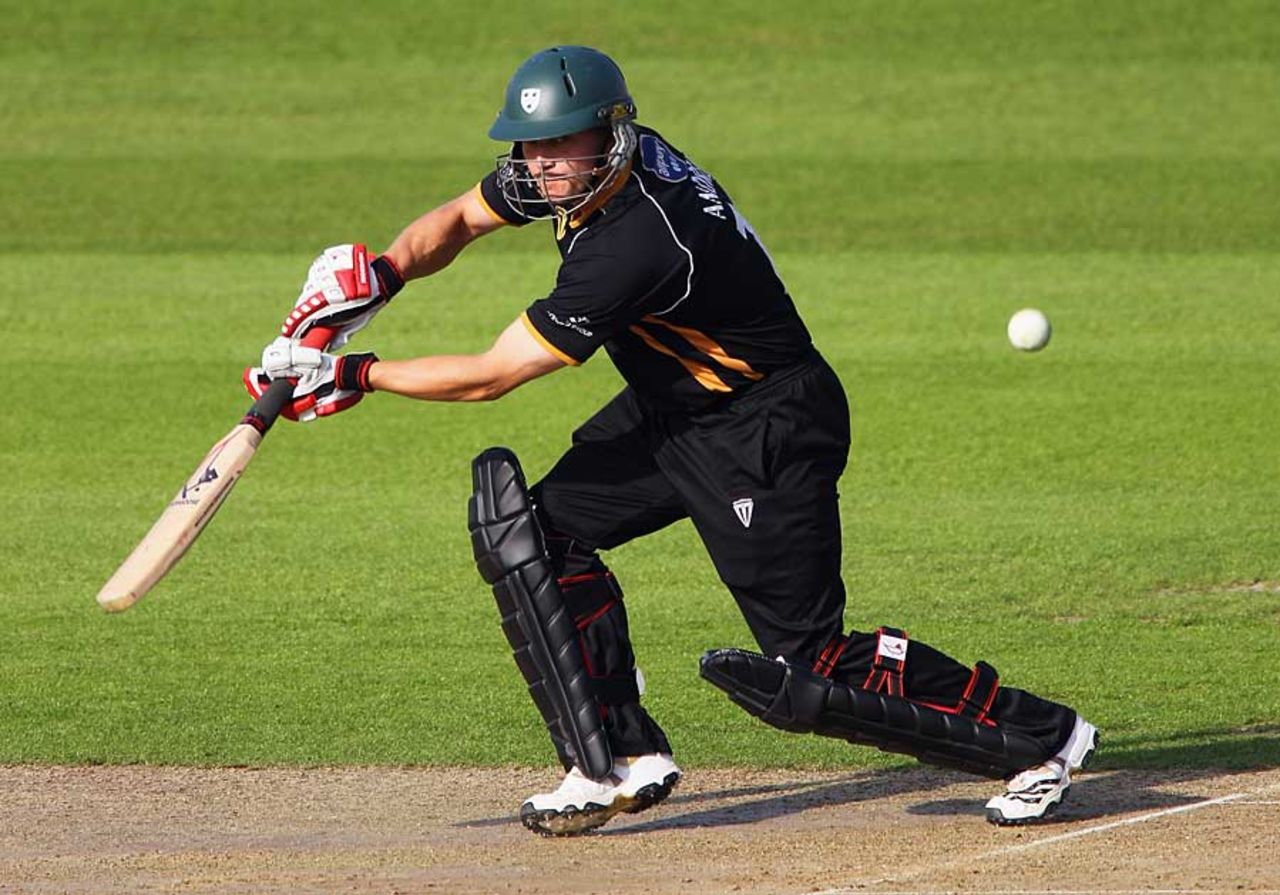 Gareth Andrew, using the Mongoose bat, hit the first century of his career from 58 balls, Surrey v Worcestershire, CB40, The Oval, September 1, 2010