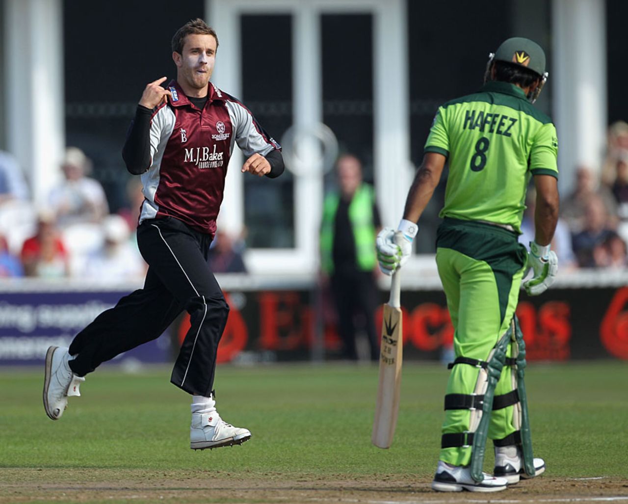 Mohammad Hafeez was sent on his way by Mark Turner for a duck, Somerset v Pakistanis, Tour Match, Taunton, September 2, 2010