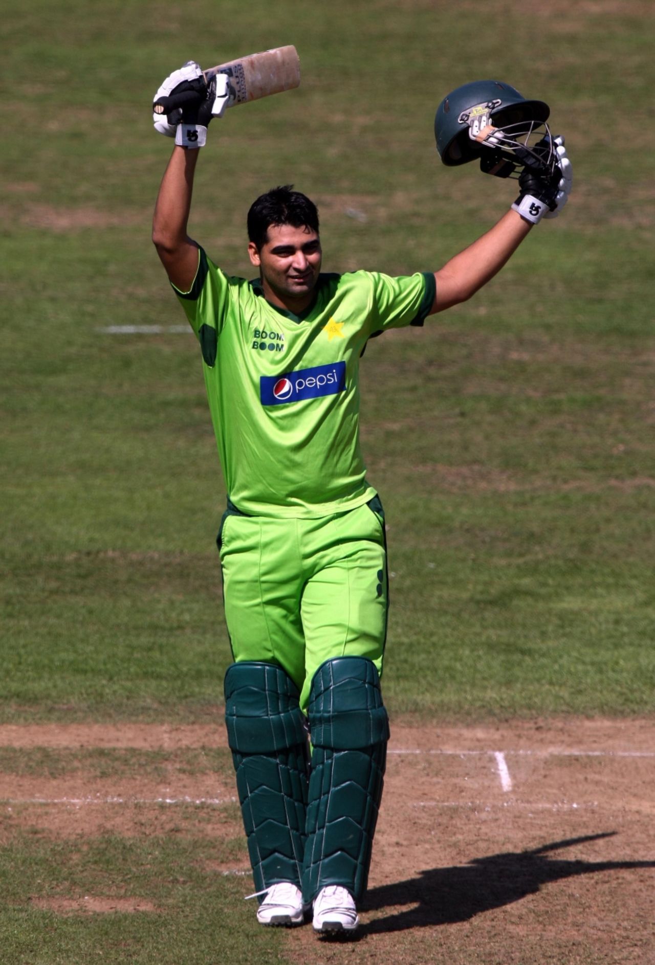 Shahzaib Hasan celebrates his hundred in Pakistan's match against Somerset, Somerset v Pakistanis, Tour Match, Taunton, September 2 2010
