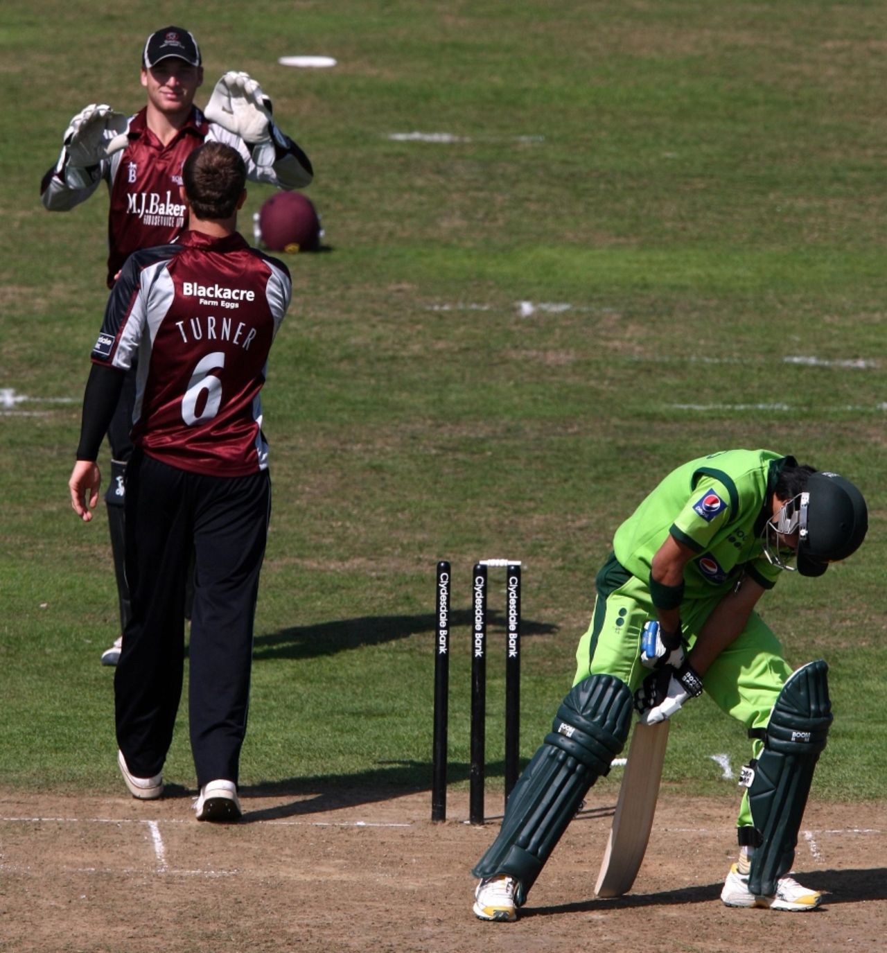 Fawad Alam played on to Mark Turner just three runs short of his hundred, Somerset v Pakistanis, Tour Match, Taunton, September 2 2010