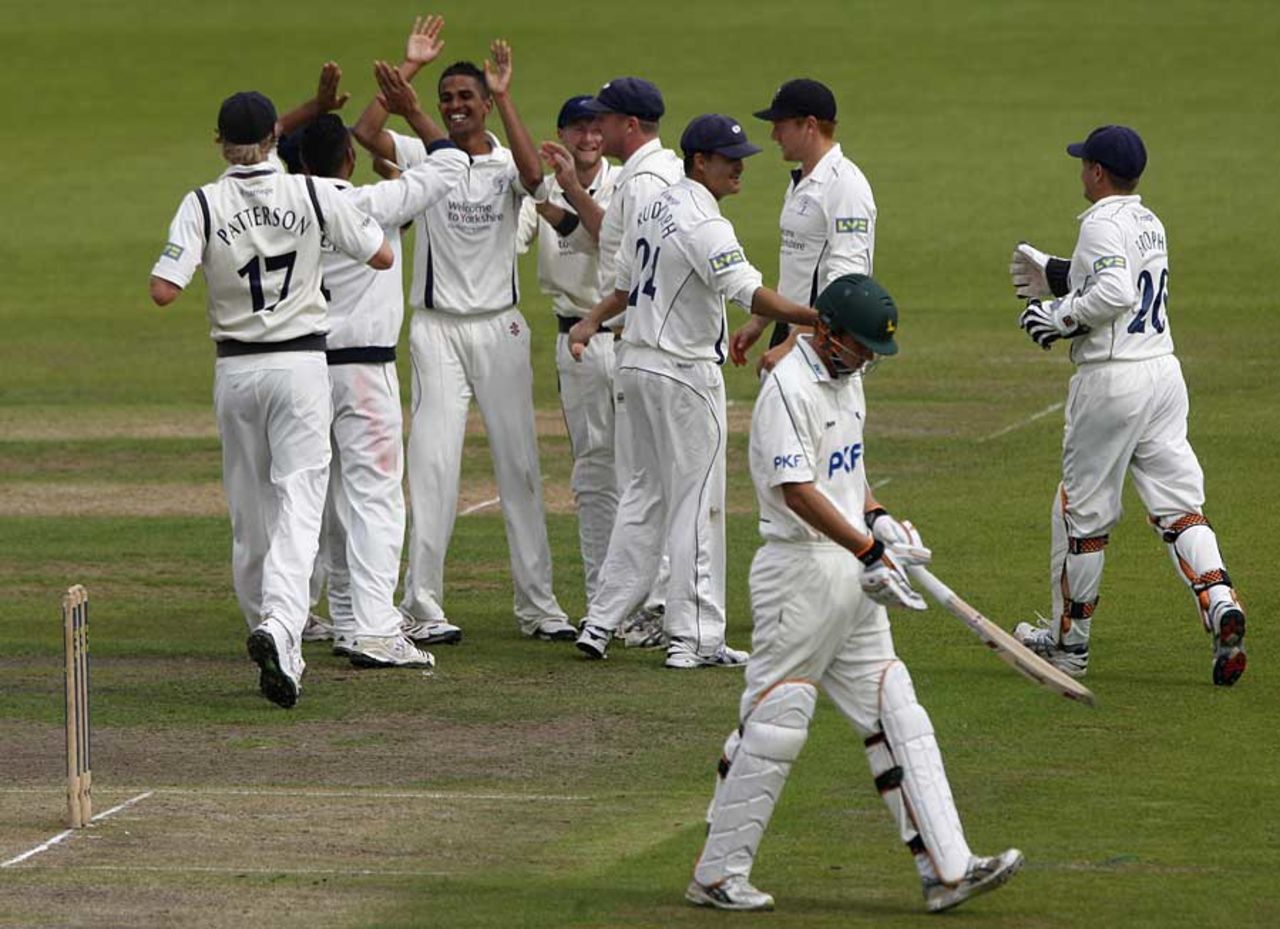 Moin Ashraf took the first wicket of Nottinghamshire's second innings, Nottinghamshire v Yorkshire, County Championship, Division One, September 8, 2010