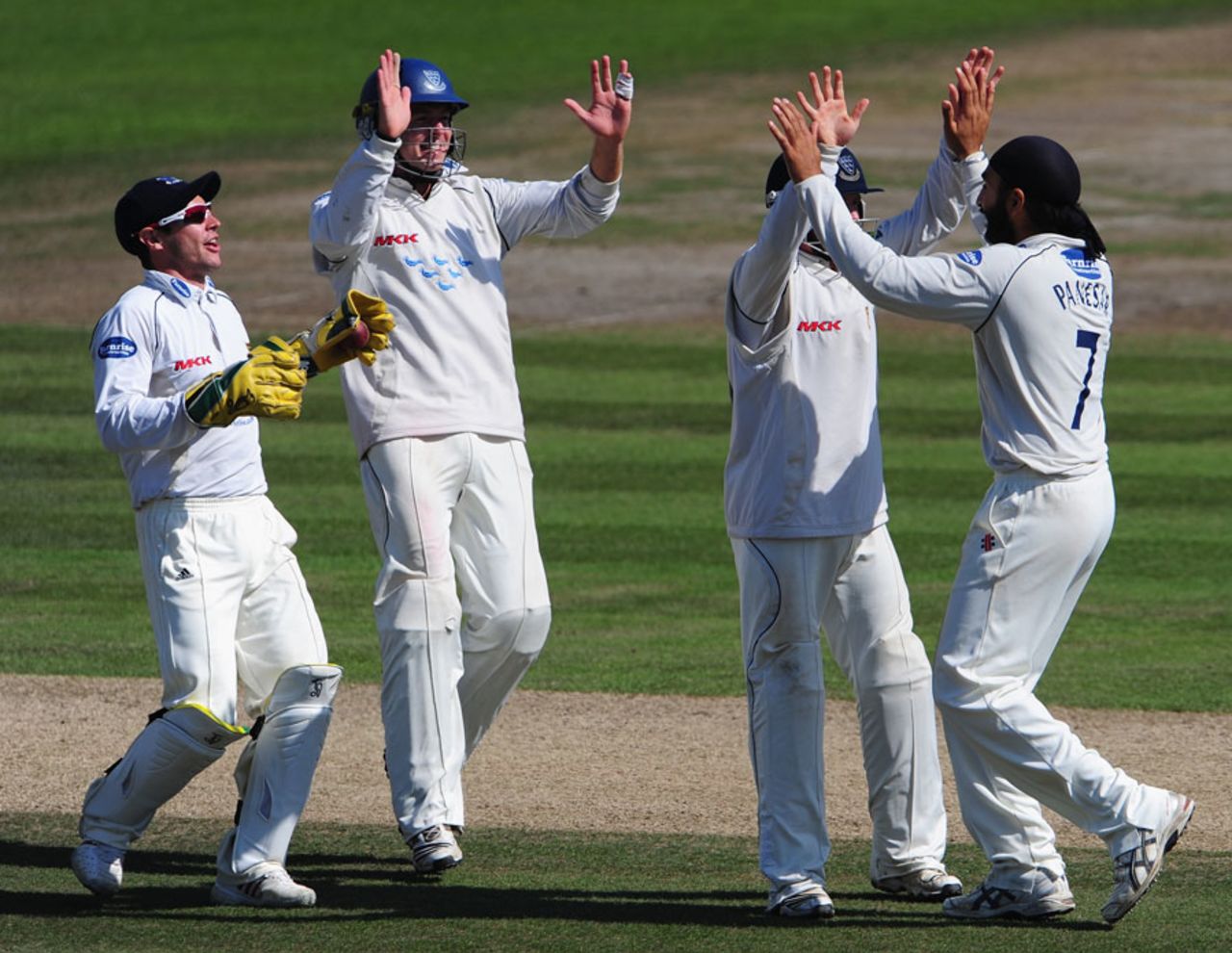Monty Panesar celebrates his dismissal of Mal Loye, Sussex v Northamptonshire, County Championship Division Two, Hove, September 9 2010