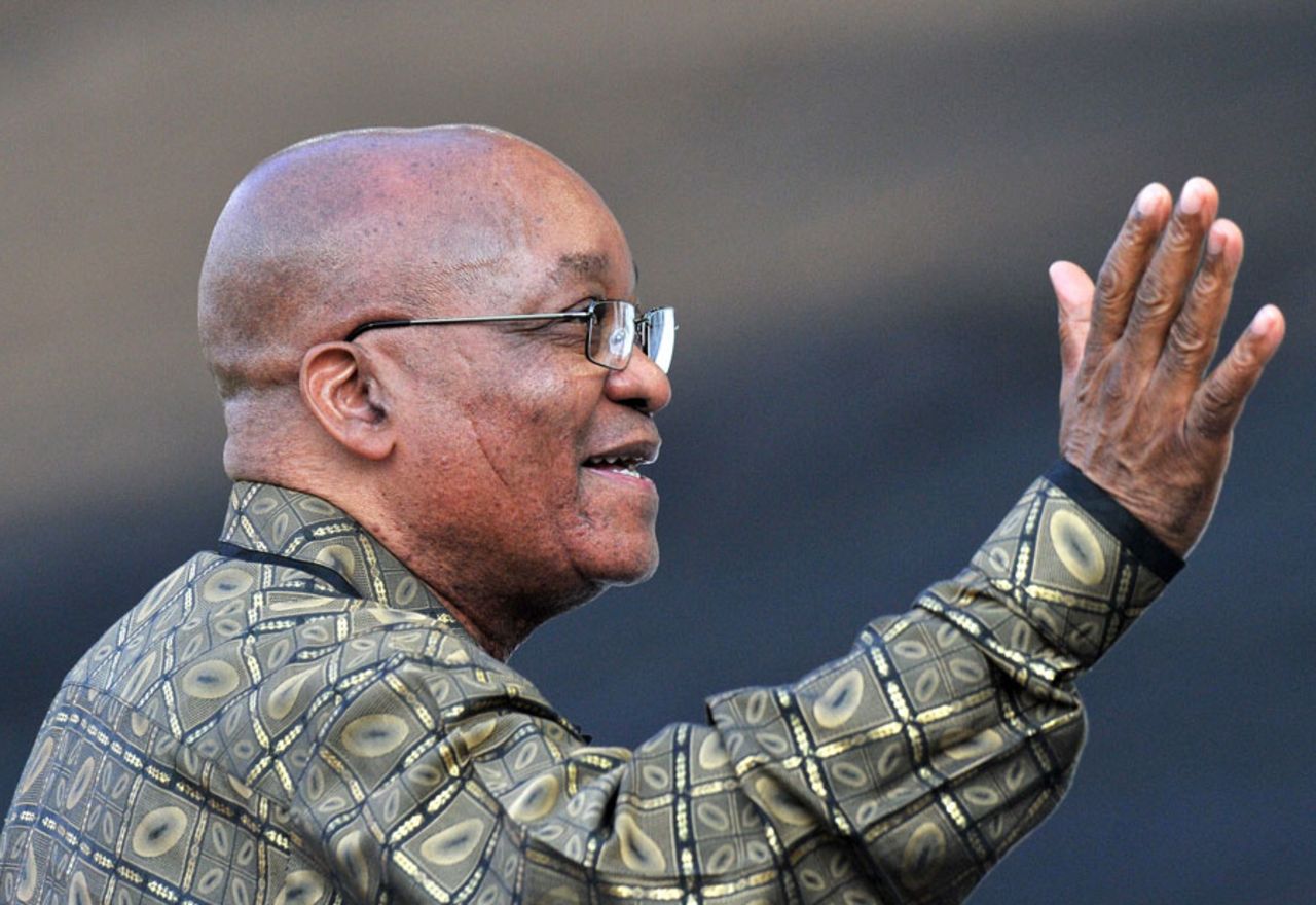 Jacob Zuma, the South Africa president, waves to the crowd, Lions v Mumbai, Champions League Twenty20, Johannesburg, September 10, 2010