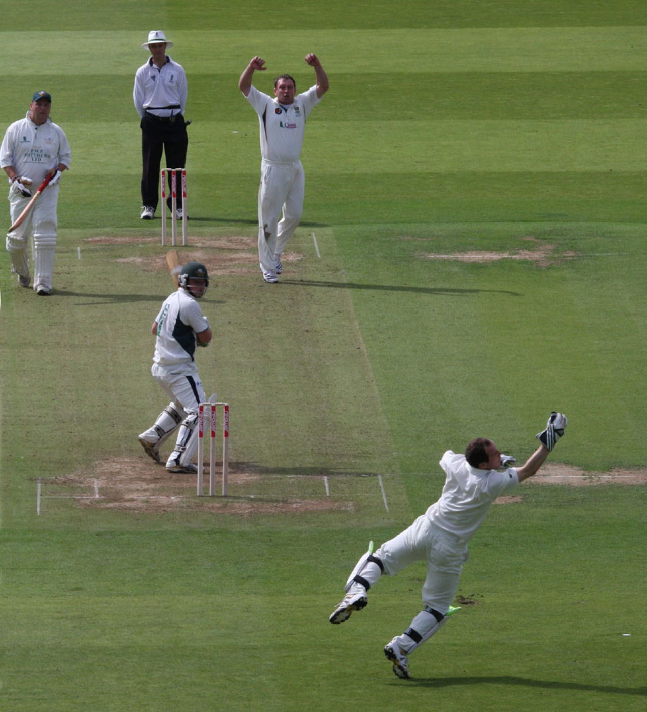 Andy Hemming is spectacularly caught by Nick Harrison off Richard Till for 59, Sessay v Shipton-under-Wychwood, npower Village Cup final, Lord's, September 12, 2010