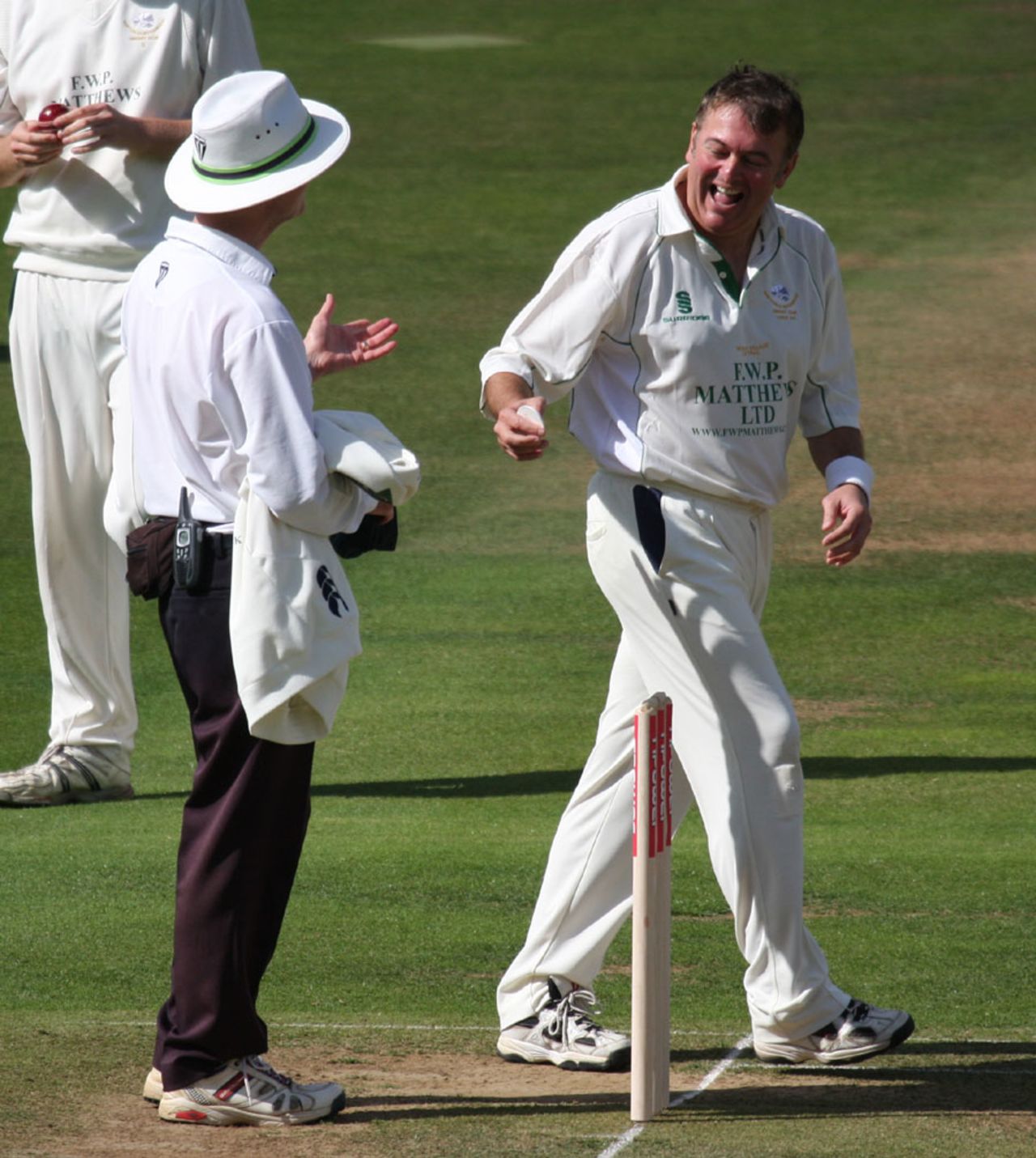 Chris Panter shares a joke with the umpire, Sessay v Shipton-under-Wychwood, npower Village Cup final, Lord's, September 12, 2010