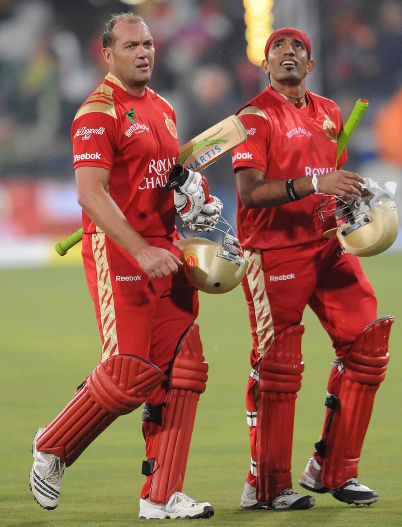 Jacques Kallis and Robin Uthappa walk of after completing the win, Royal Challengers Bangalore v Guyana, Champions League Twenty20, Centurion, September 12, 2010