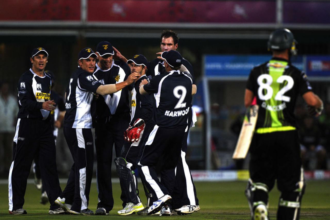 Victoria celebrate the run-out of Davy Jacobs, Victoria v Warriors, Champions League Twenty20, Port Elizabeth, September 13, 2010