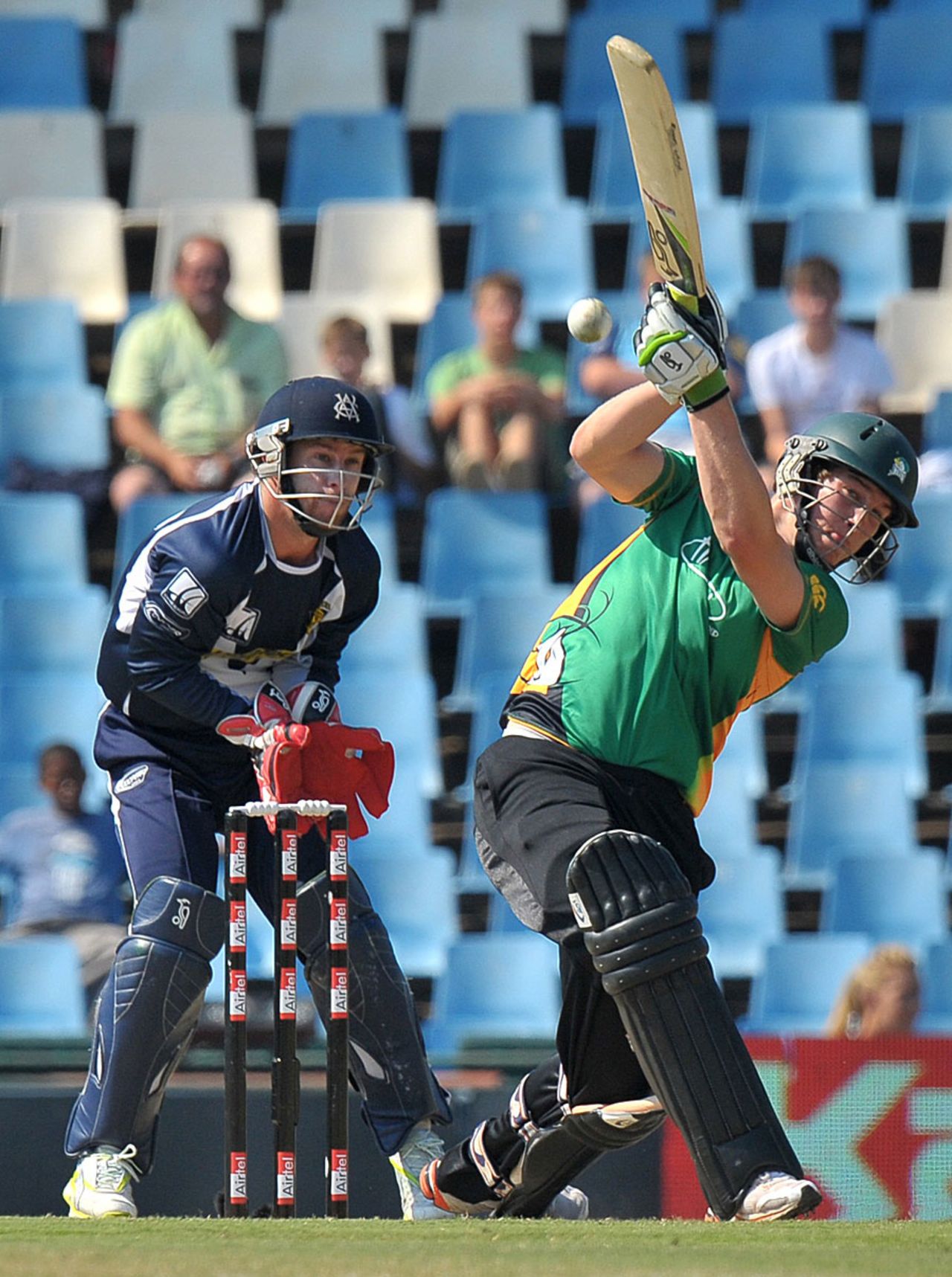 George Worker drives one hard, Central Districts v Victoria, Champions League Twenty20, Centurion, September 15, 2010