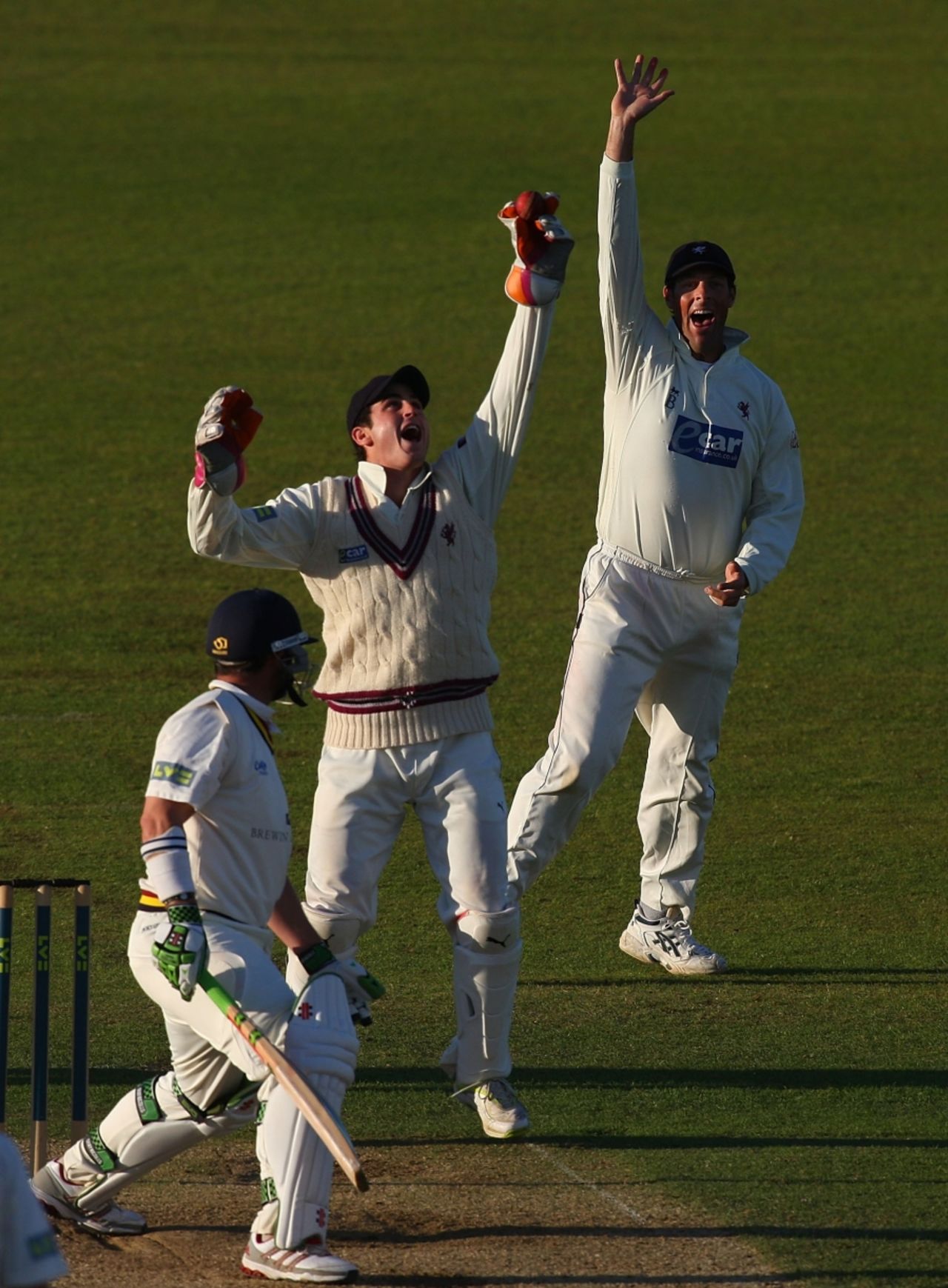 Craig Kieswetter and Marcus Trescothick appeal in vain for the wicket of Michael Di Venuto, Durham v Somerset, County Championship, Division One, Chester-le-Street, September 15, 2010