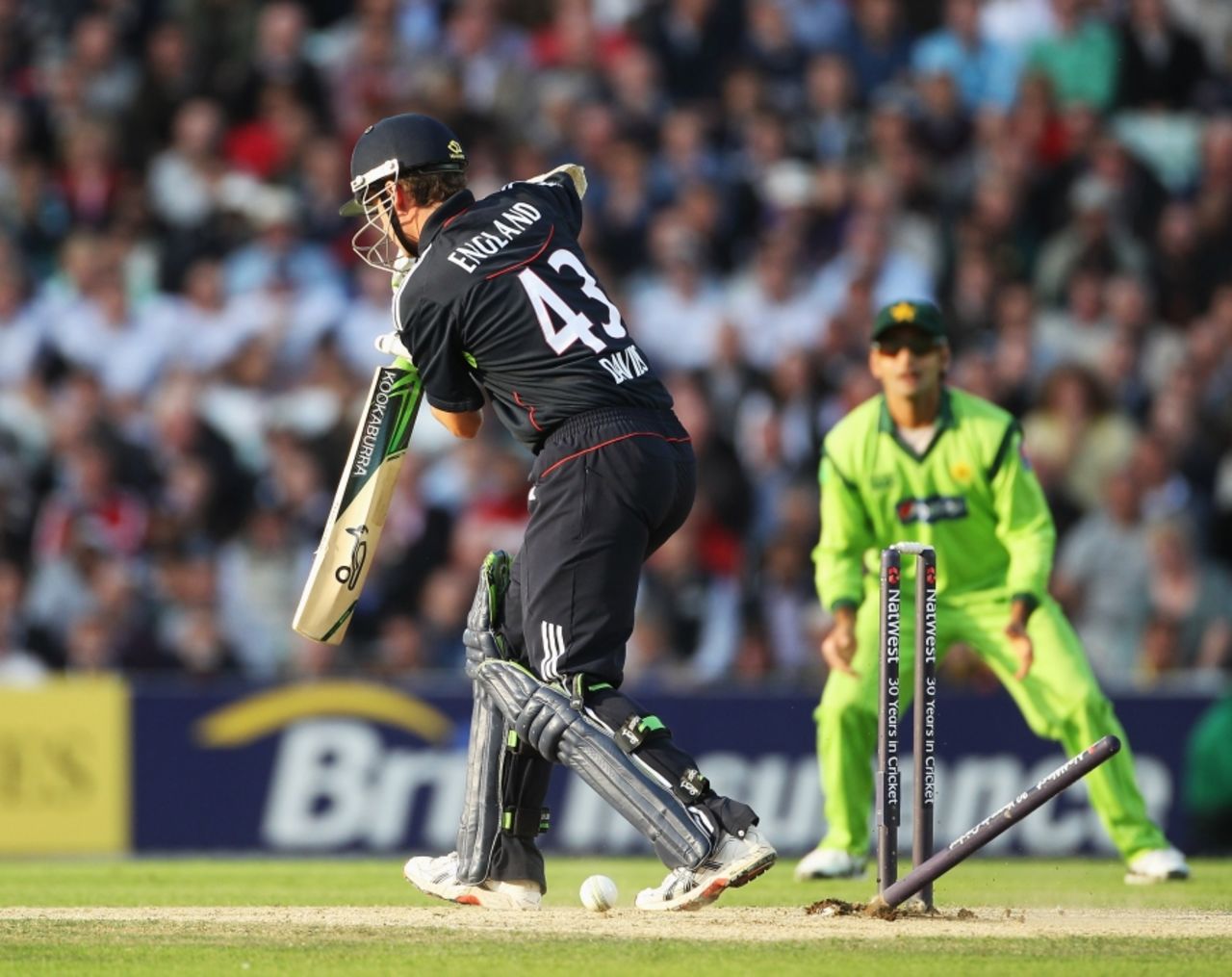 Steve Davies left a gap between bat and pad to be bowled by Abdul Razzaq, England v Pakistan, 3rd ODI, The Oval, September 17 2010