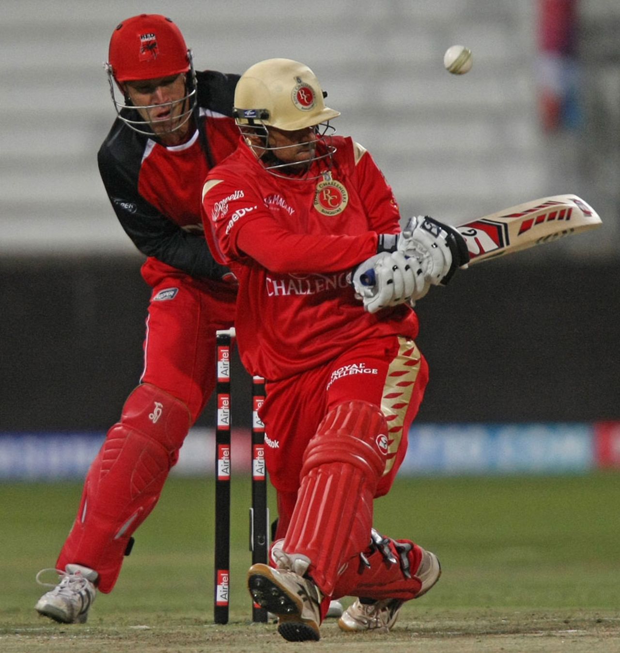 Rahul Dravid miscues the sweep and is about to be caught, Royal Challengers Bangalore v South Australia, Champions League Twenty20, Durban, September 17, 2010