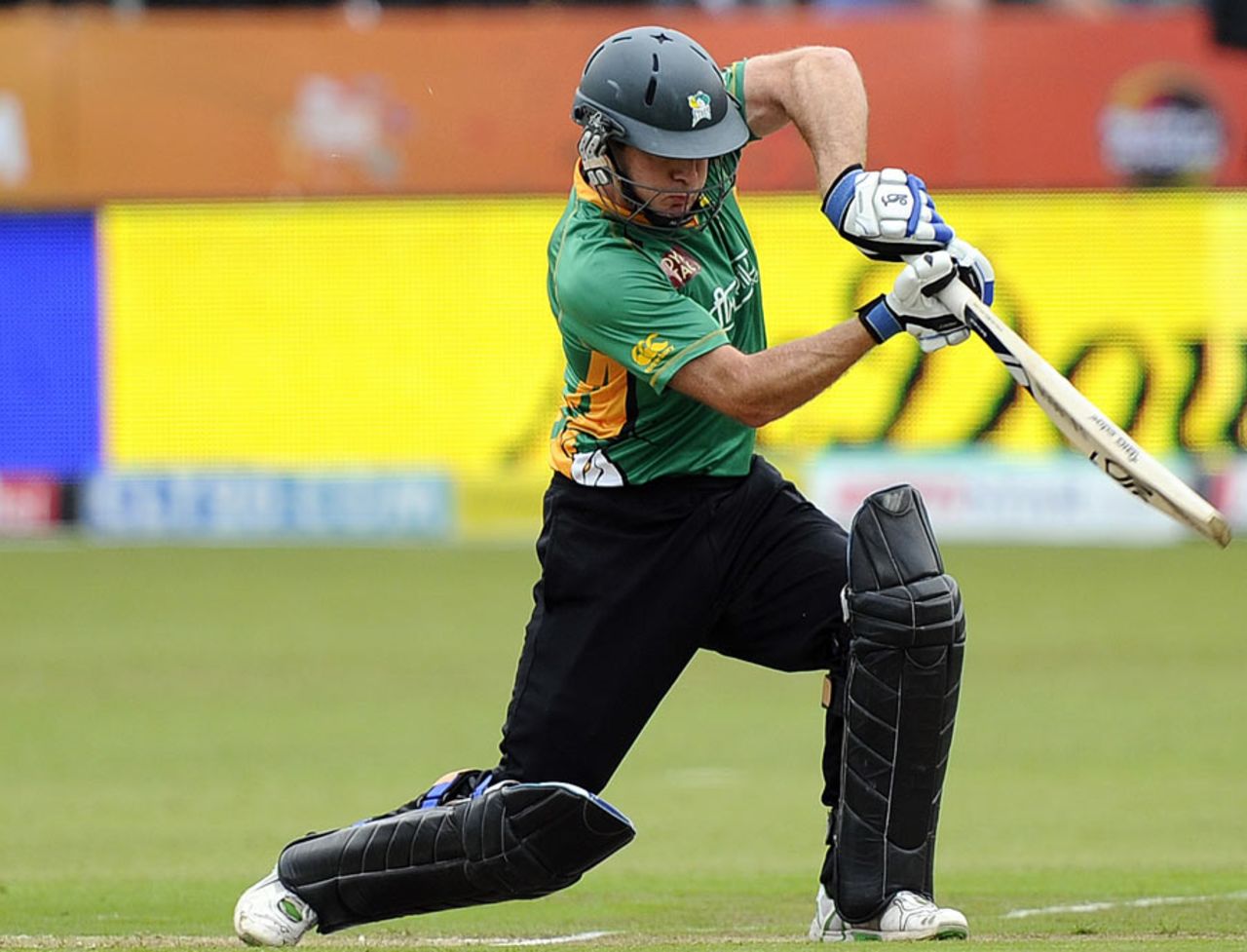 Jamie How drives on his way to a half-century, Warriors v Central Districts, Champions League Twenty20 2010, Port Elizabeth, September 18, 2010
