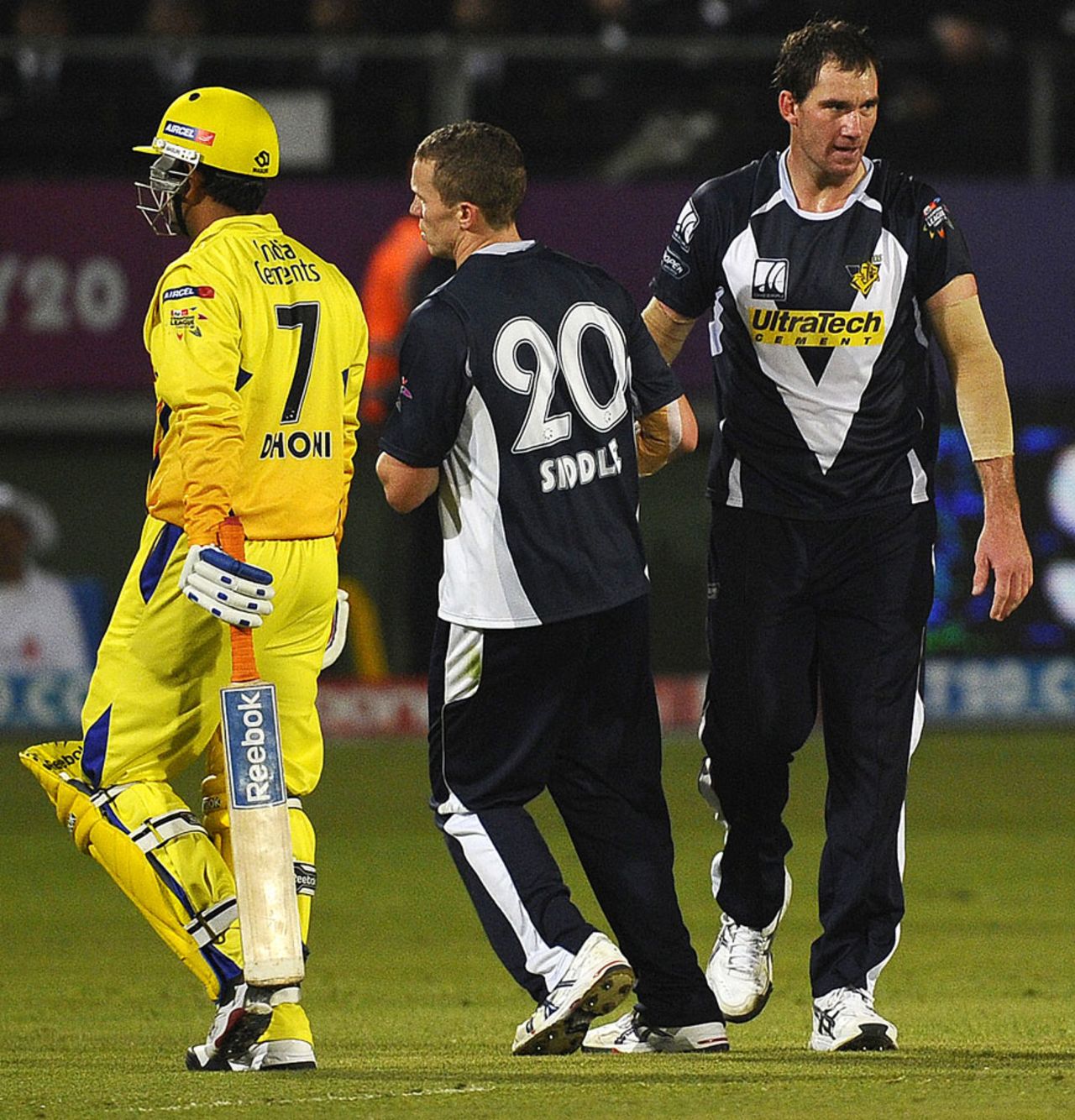 John Hastings celebrates after foxing MS Dhoni with a slower ball, Chennai v Victoria, Champions League Twenty20 2010, Port Elizabeth, September 18, 2010