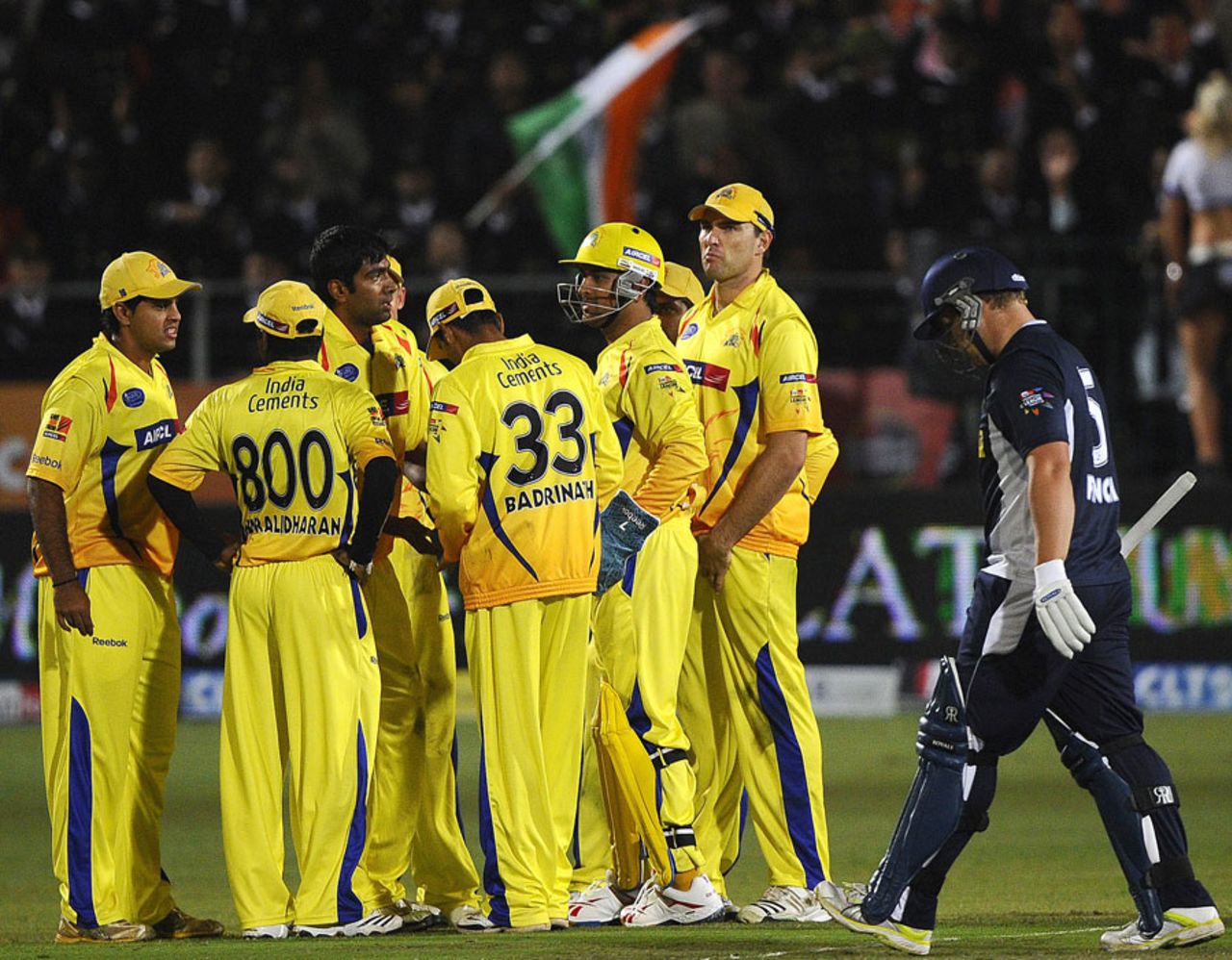 Chennai celebrate the fall of Aaron Finch, Chennai v Victoria, Champions League Twenty20 2010, Port Elizabeth, September 18, 2010