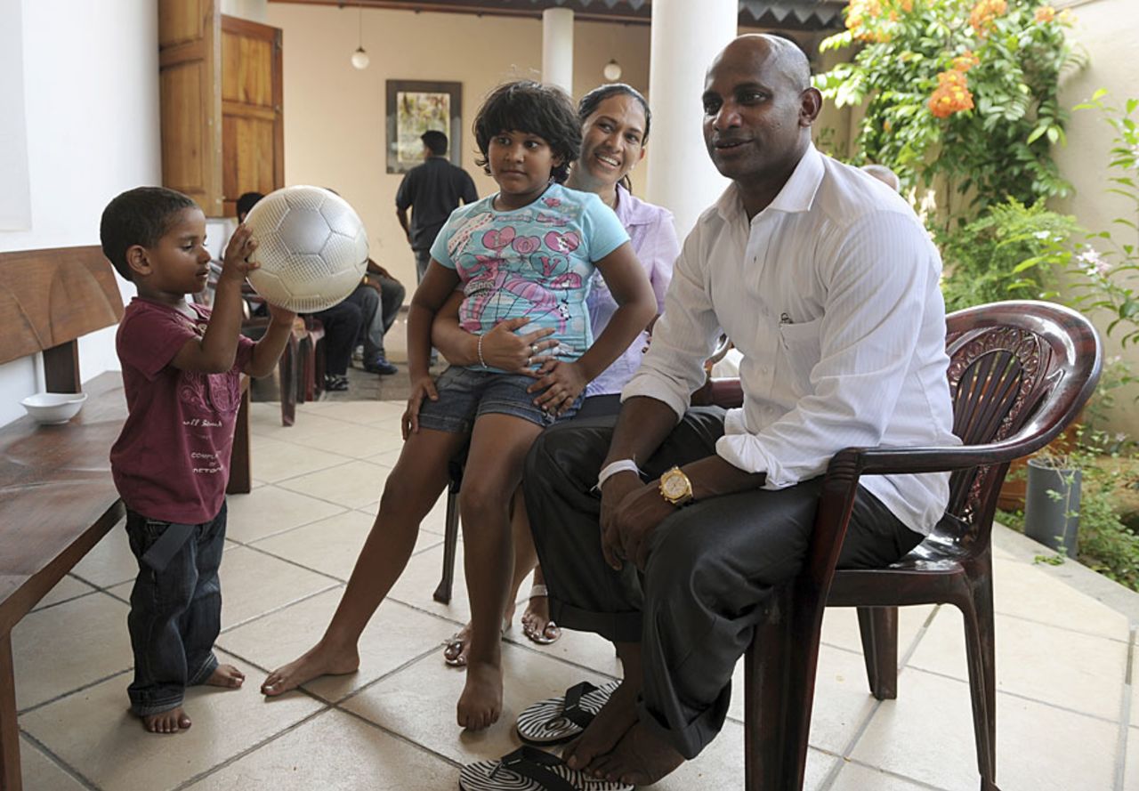 Sanath Jayasuriya, now a Member of Parliament, with his family at home on the outskirts of Colombo, April 22, 2010