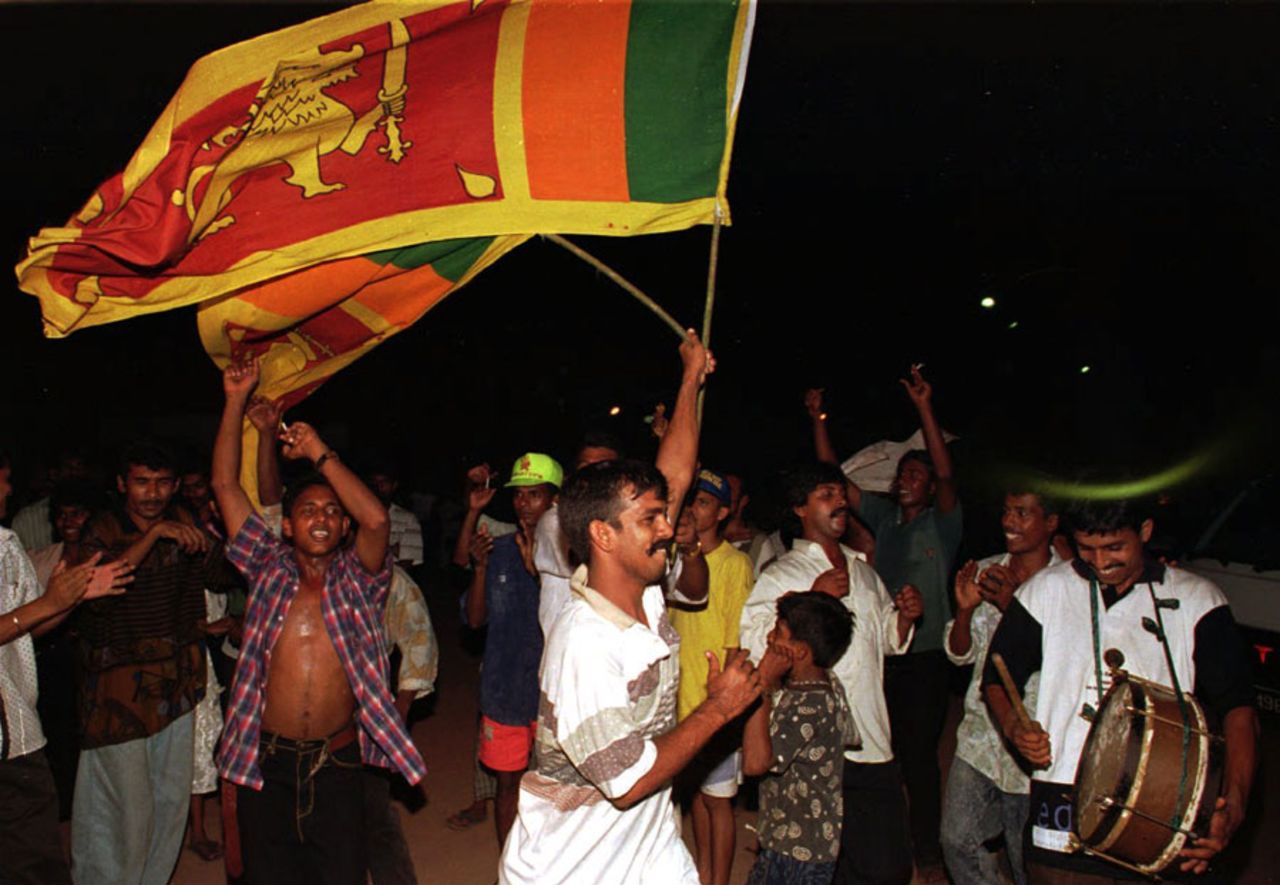 Sri Lankan fans celebrate the World Cup win over Australia, Colombo, March 17, 1996