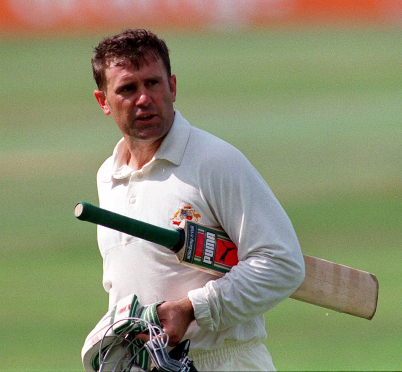 Mark Taylor watches the replay of his dismissal on the big screen, England v Australia, 6th Test, The Oval, 3rd day, August 23, 1997