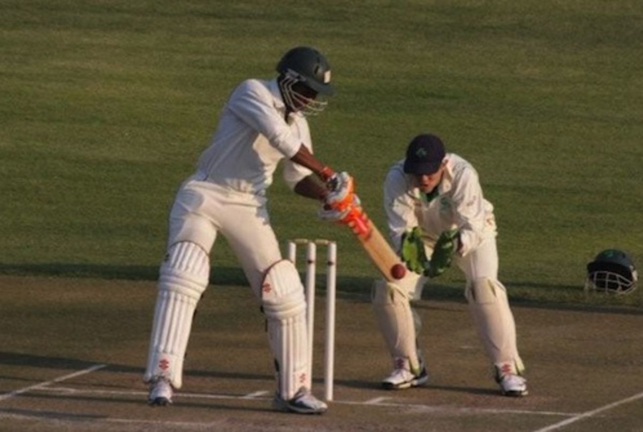 Keith Dabengwa plays off the back foot v Ireland, ICC Intercontinental Cup, Harare, 2nd day, September 21, 2010