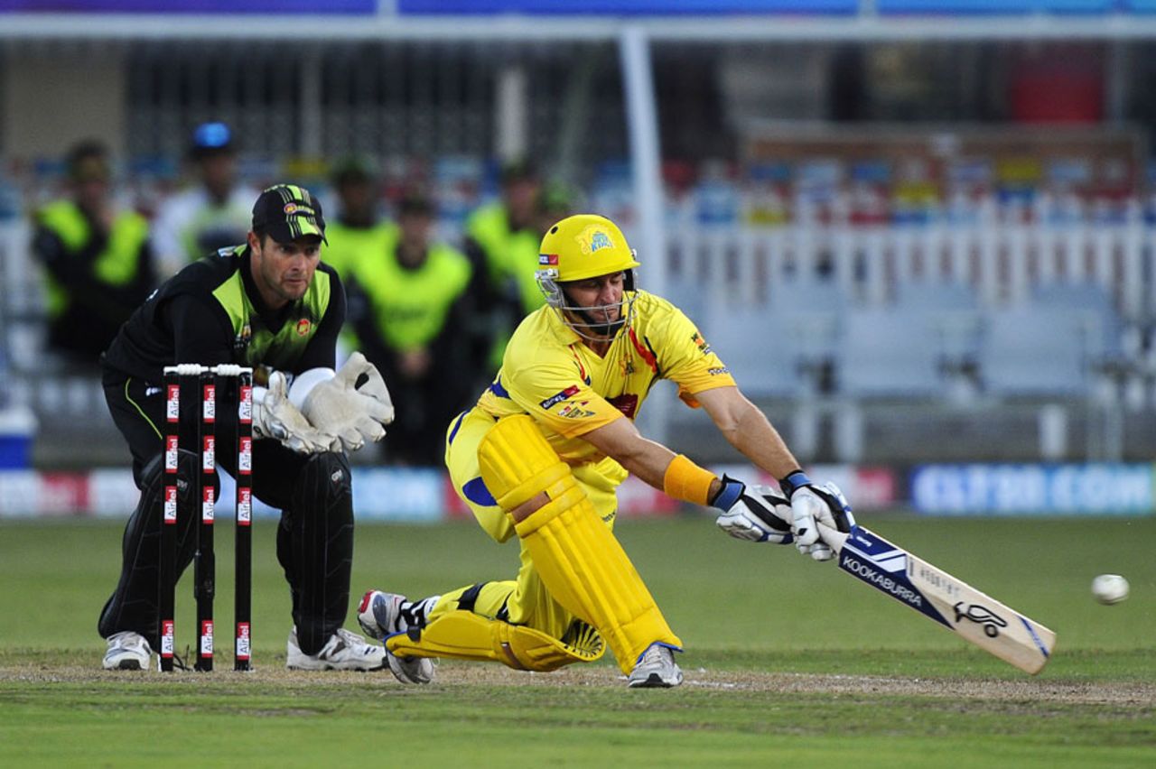 Michael Hussey with the reverse sweep, Warriors v Chennai Super Kings, Champions League T20, Port Elizabeth, September 22, 2010