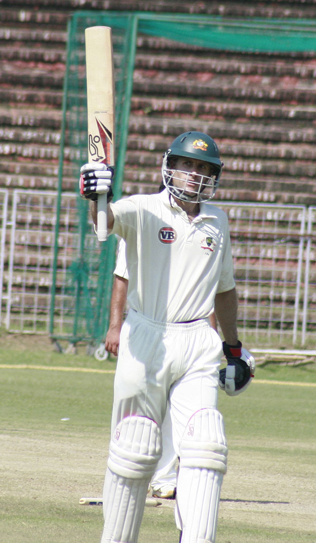 Simon Katich acknowledges his century, Board President's XI v Australians, tour match, Chandigarh, 1st day, September 25, 2010
