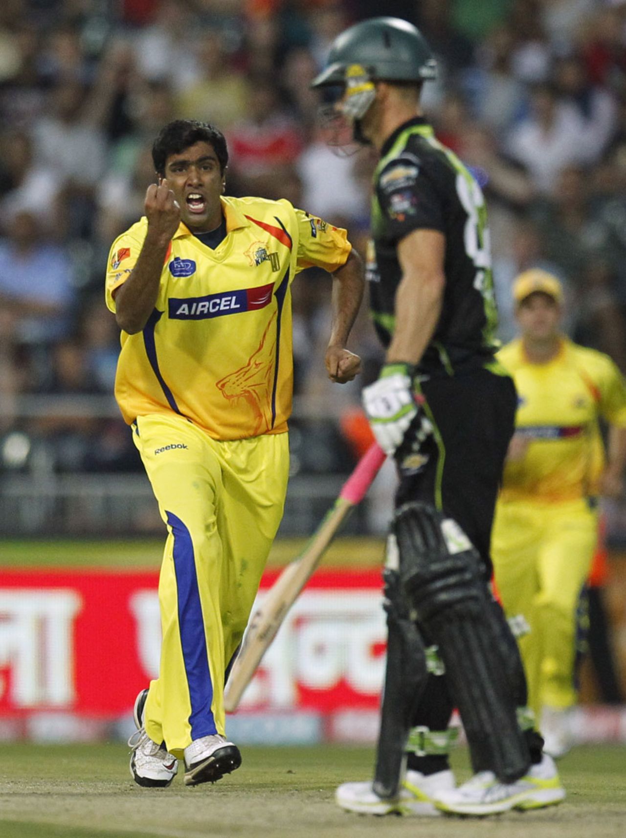 R Ashwin exults after trapping Davy Jacobs leg before, Warriors v Chennai, Champions League Twenty20, Johannesburg, September 26, 2010