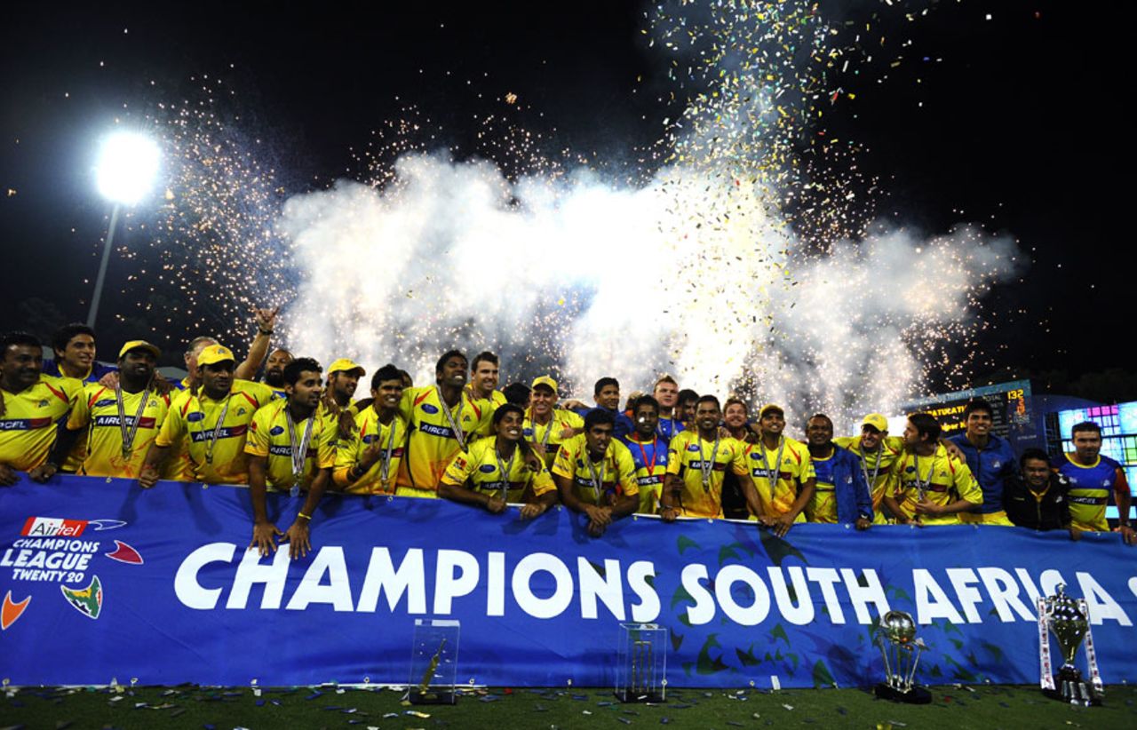 The champions are all smiles at the Bullring, Warriors v Chennai, Champions League Twenty20, Johannesburg, September 26, 2010