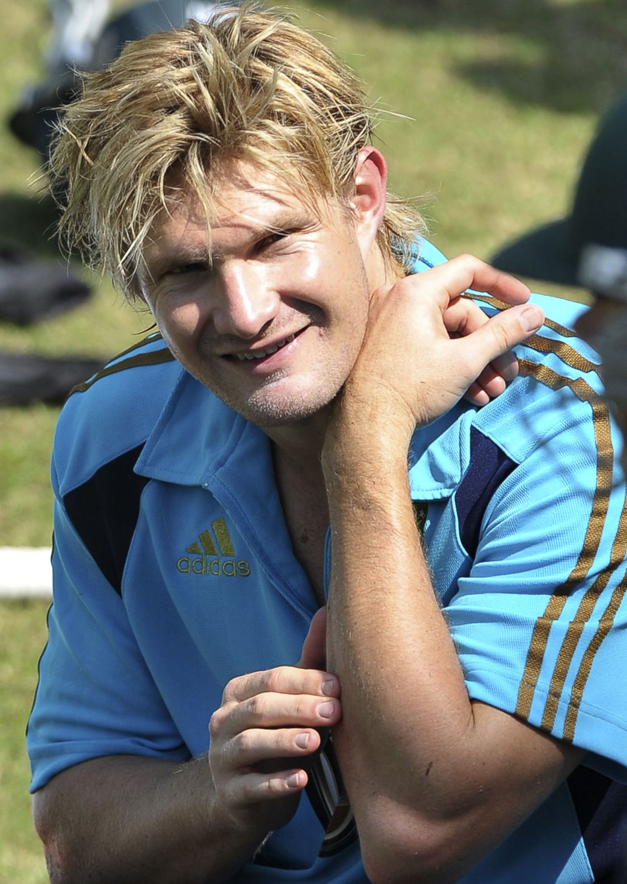 Shane Watson feels his elbow during practice, Mohali, September 29, 2010