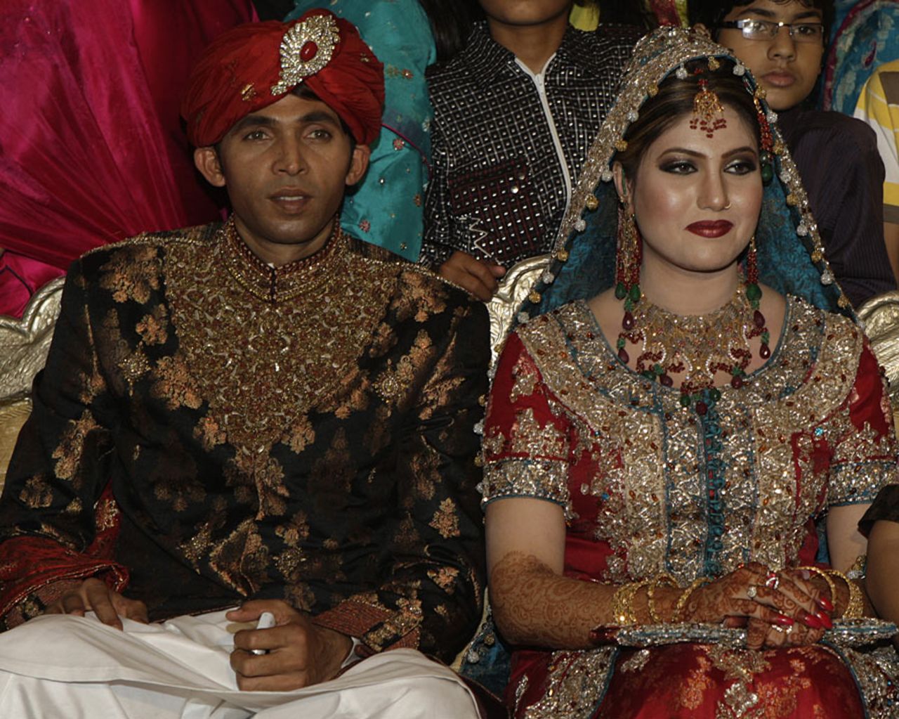 Suspended Pakistan fast bowler Mohammad Asif and his wife Sana Bilal at their wedding function in Lahore, September 30, 2010