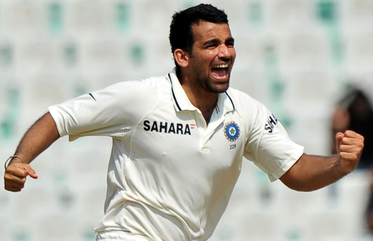 Zaheer Khan celebrates Mitchell Johnson's wicket, India v Australia, 1st Test, Mohali, 2nd day, October 2, 2010
