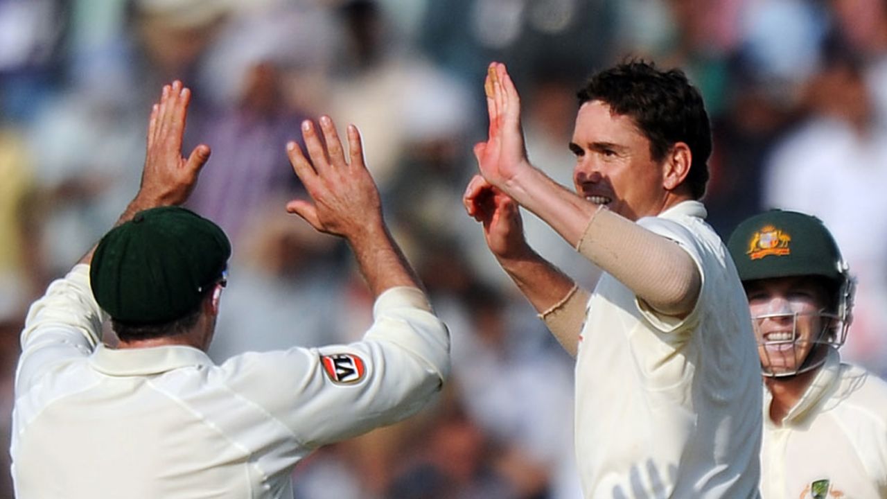 Marcus North celebrates dismissing Sachin Tendulkar, India v Australia, 1st Test, Mohali, 3rd day, October 3, 2010