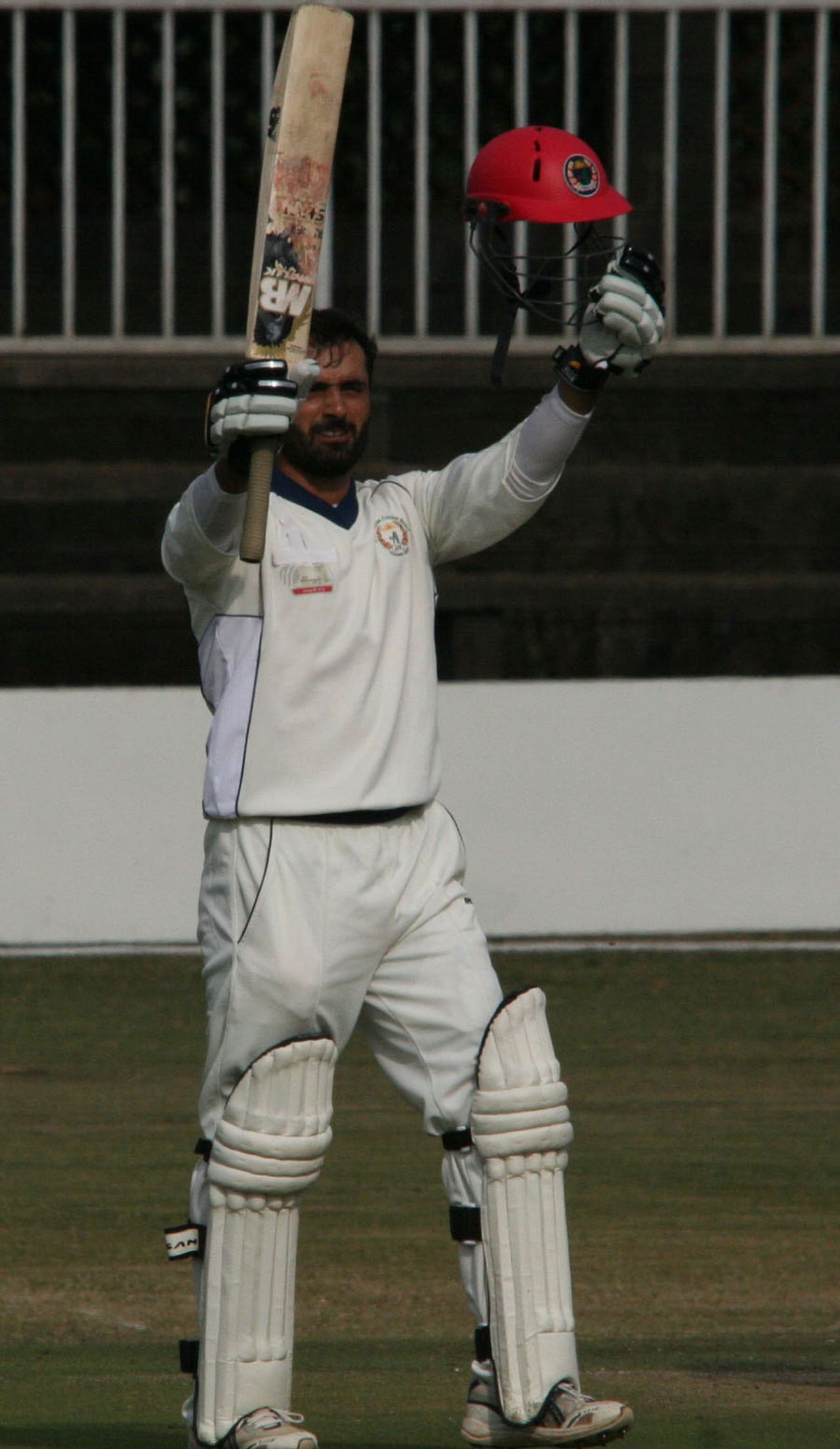 Nawroz Mangal celebrates his maiden first class century, Kenya v Afghanistan, Intercontinental Cup, Nairobi, 1st day, October 2, 2010