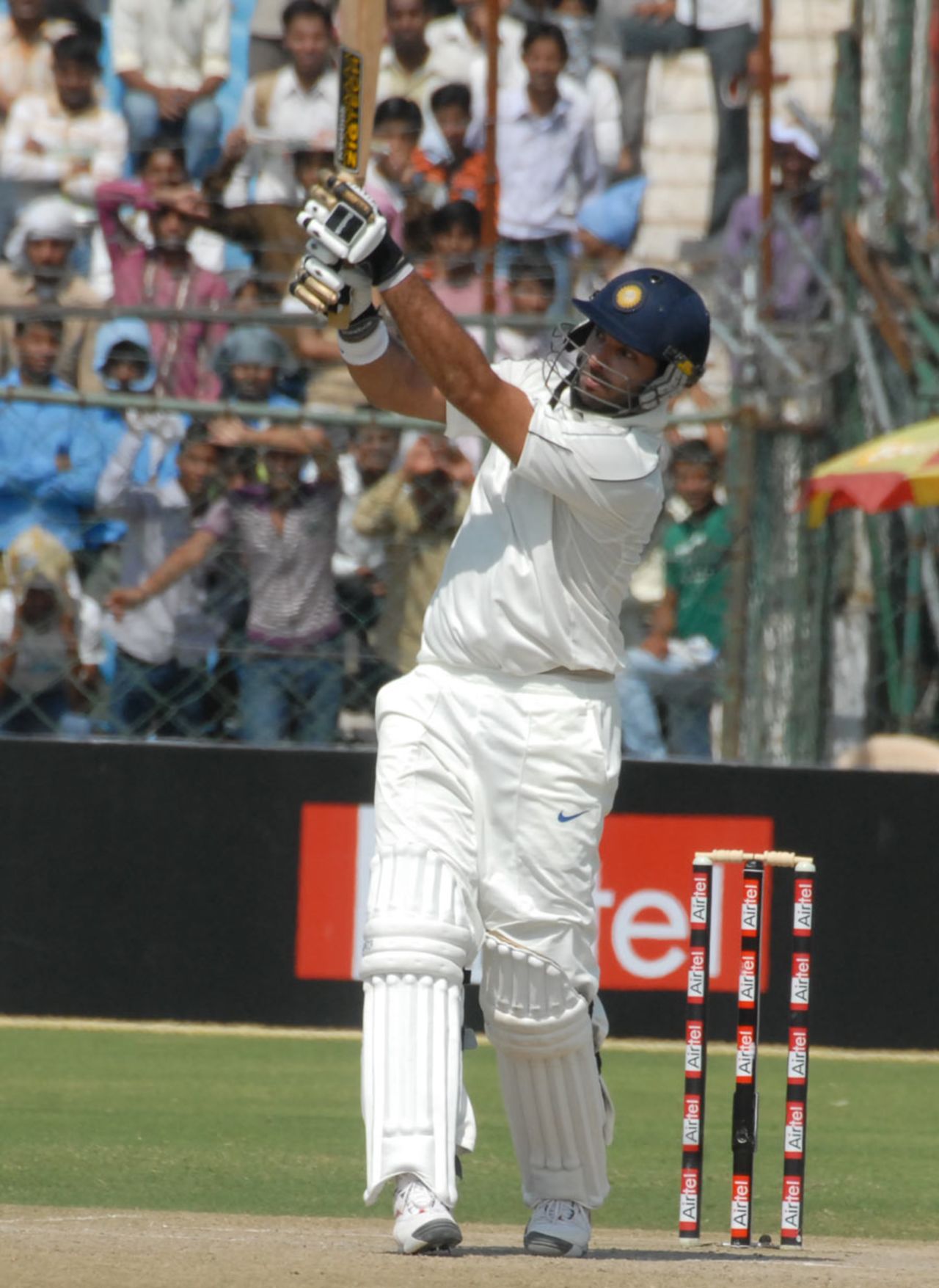 Yuvraj Singh hammers the ball to the leg side, Mumbai v Rest of India, Irani Cup, Jaipur, 4th day, October 4, 2010