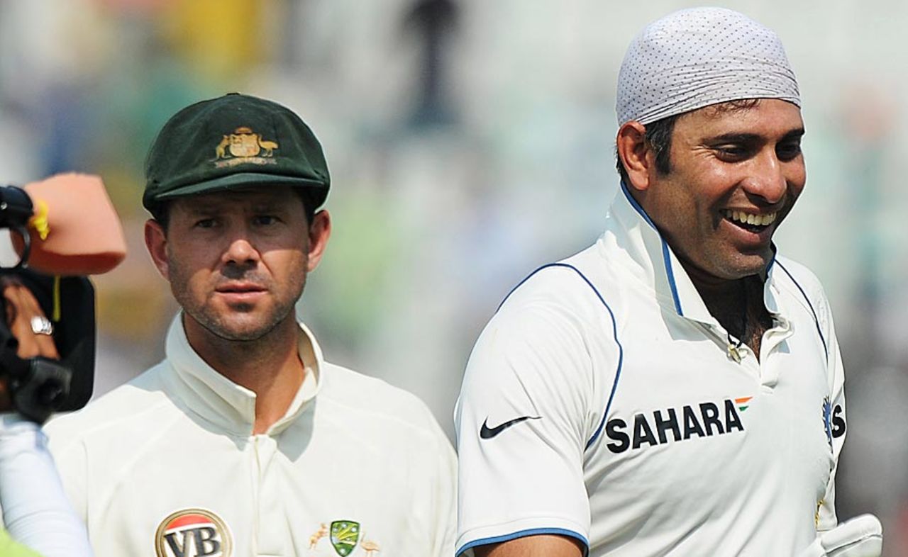 Contrasting expressions on the faces of Ricky Ponting and VVS Laxman, 1st Test, Mohali, India v Australia, 5th day, October 5, 2010