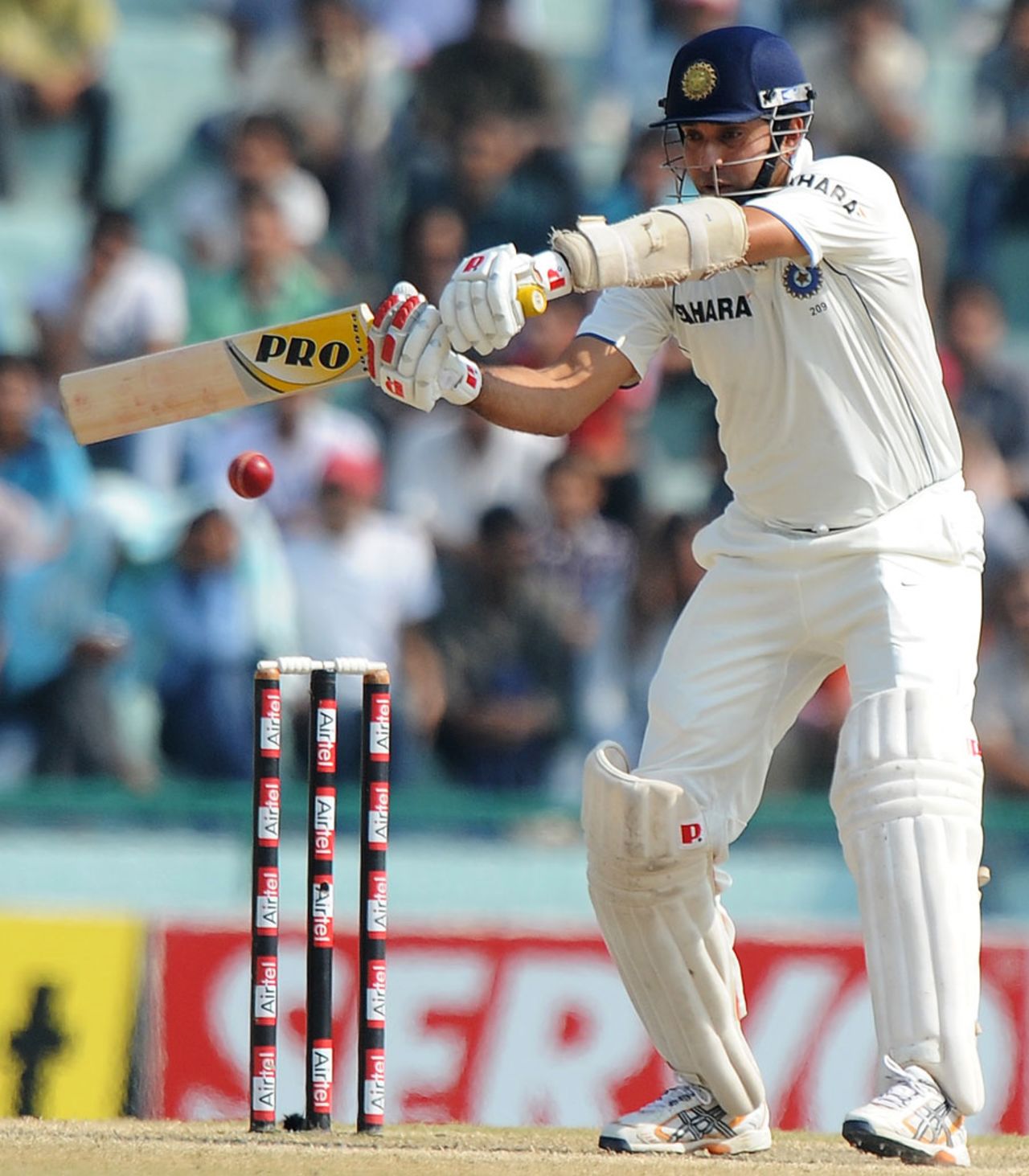VVS Laxman shapes to play through the off side, 1st Test, Mohali, India v Australia, 5th day, October 5, 2010