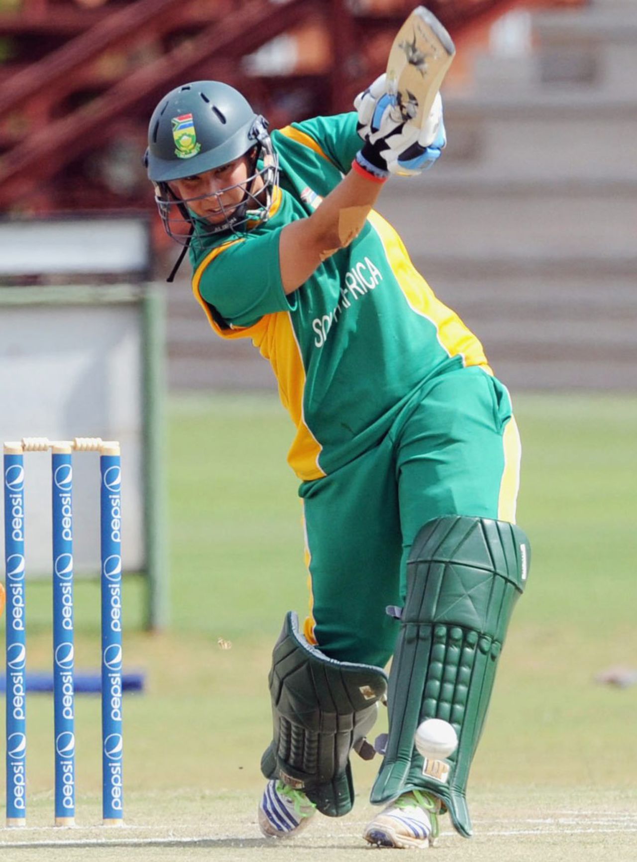 Shandre Fritz powers the ball down the ground, South Africa Women v Netherlands Women, ICC Women's Cricket Challenge, Potchefstroom, October 12, 2010