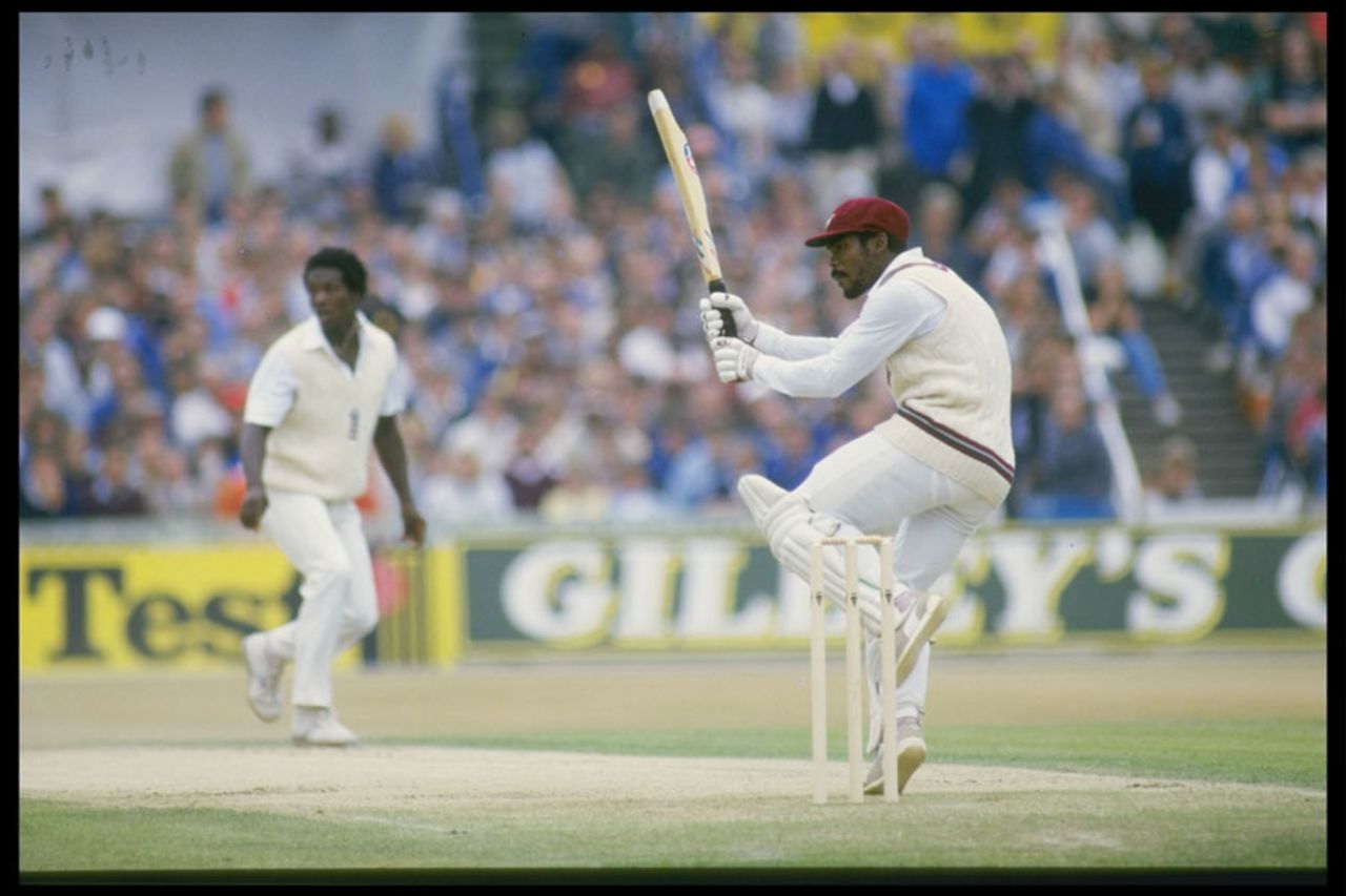 Gordon Greenidge hooks Norman Cowans on his way to 223 in the fourth Test at Old Trafford in 1984.