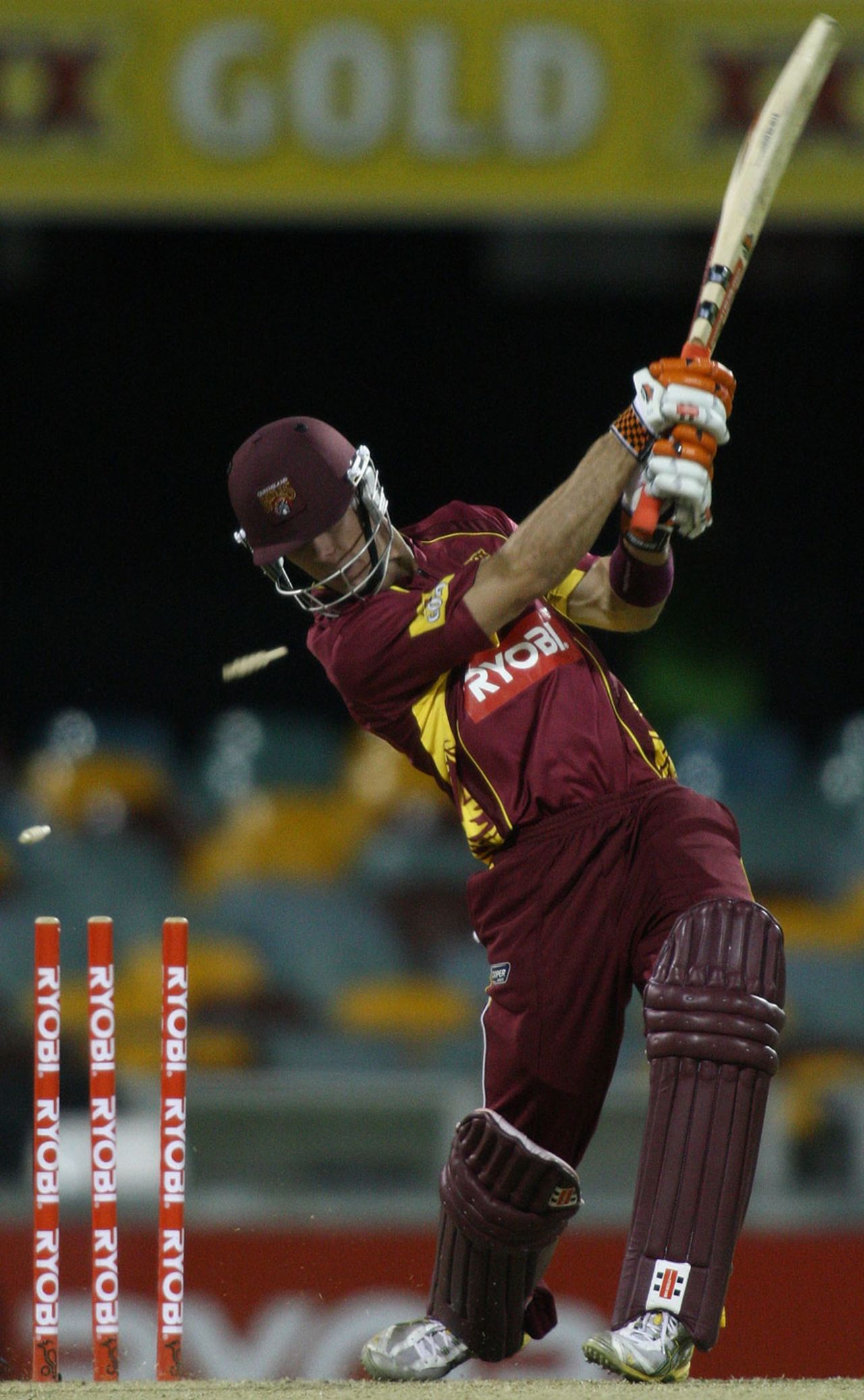 Chris Lynn is bowled for 50, Queensland v Victoria, Ryobi Cup, Brisbane, 16 October, 2010