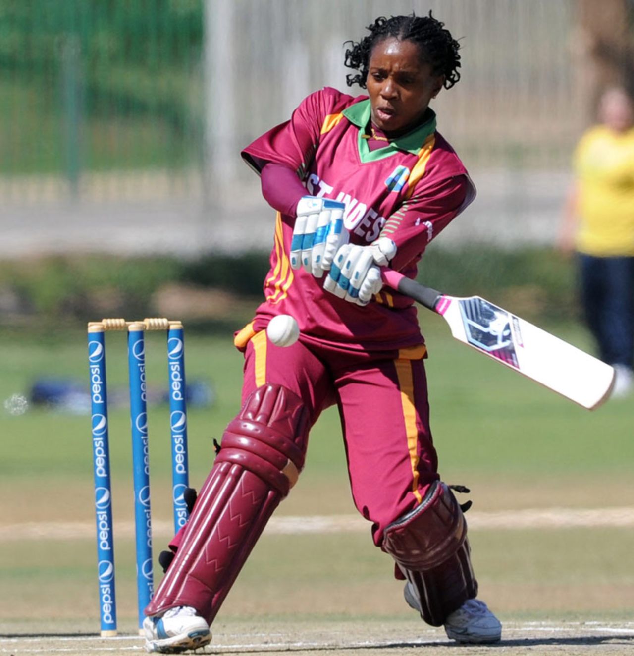 West Indies batsman Stacy-Ann King pulls with her Mongoose bat, Netherlands Women v West Indies Women, ICC Women's Cricket Twenty20 Challenge, Potchefstroom, October 16, 2010