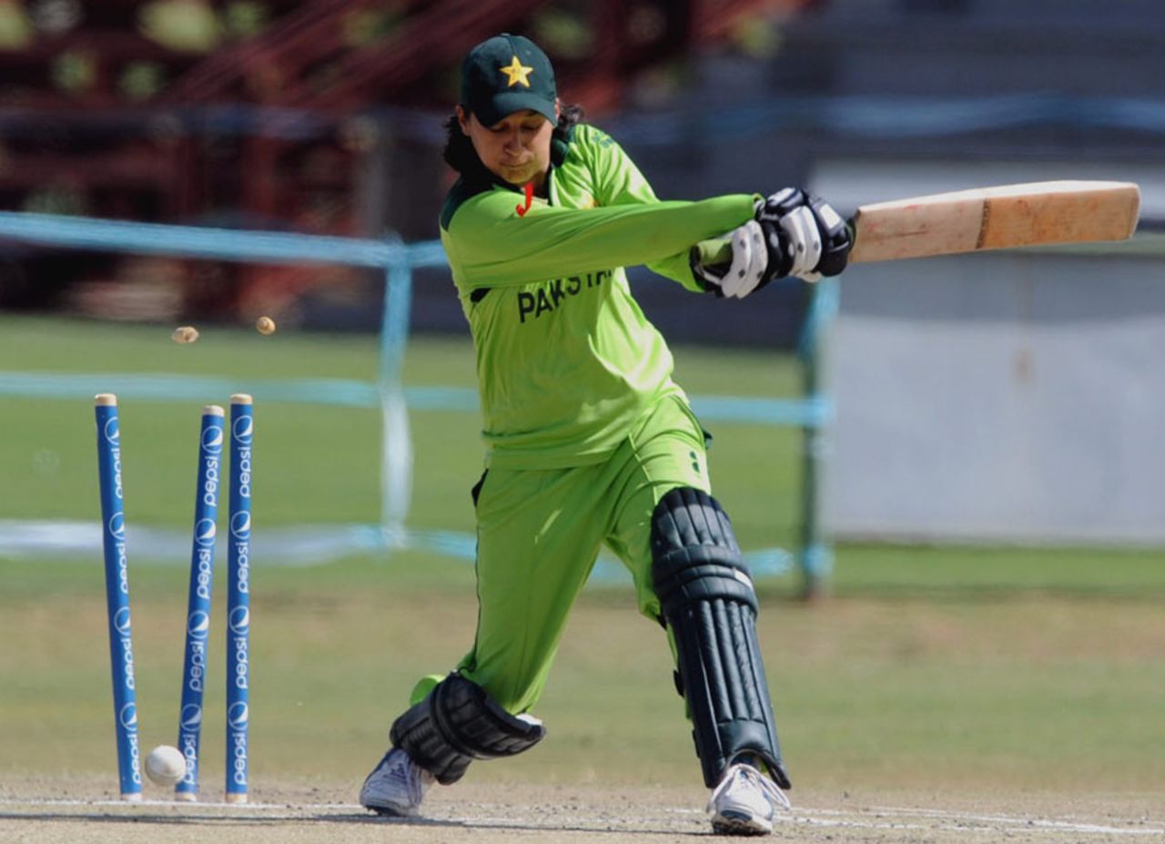 Pakistan's Asmavia Iqbal is bowled, South Africa Women v Pakistan Women, ICC Women's Cricket Twenty20 Challenge, Potchefstroom, October 16, 2010