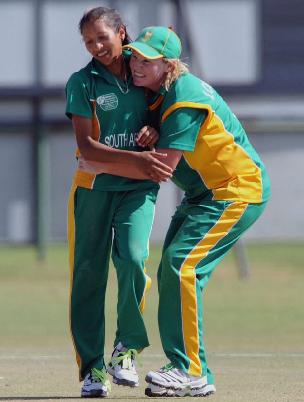 Shabnim Ismail and Sunette Loubser celebrate a wicket, South Africa Women v Pakistan Women, ICC Women's Cricket Twenty20 Challenge, Potchefstroom, October 16, 2010