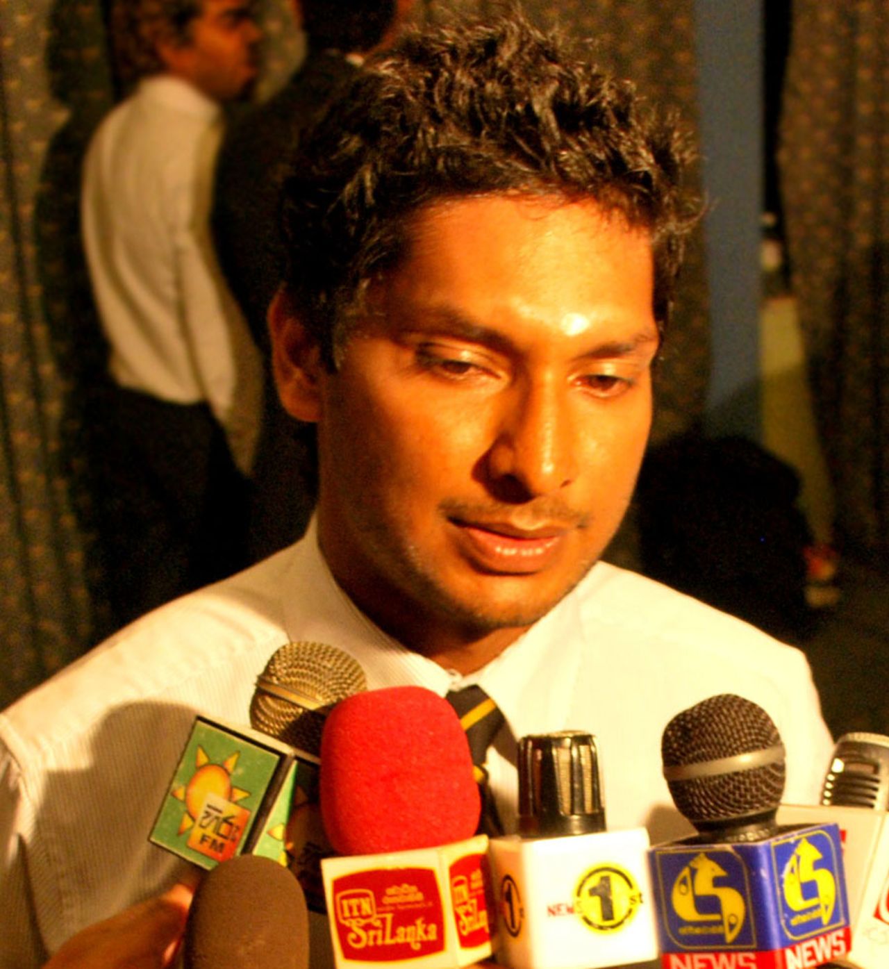 Kumar Sangakkara addresses the media ahead of Sri Lanka's departure for their tour of Australia, Colombo, October 18, 2010