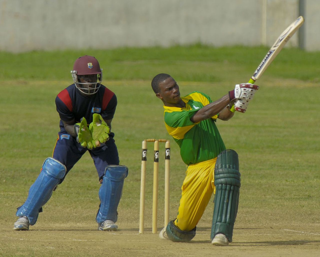 Johnson Charles launches one over midwicket, Combined Campuses and Colleges v Windward Islands, Group A match, WICB Cup, Trelawny Stadium, October 16, 2010