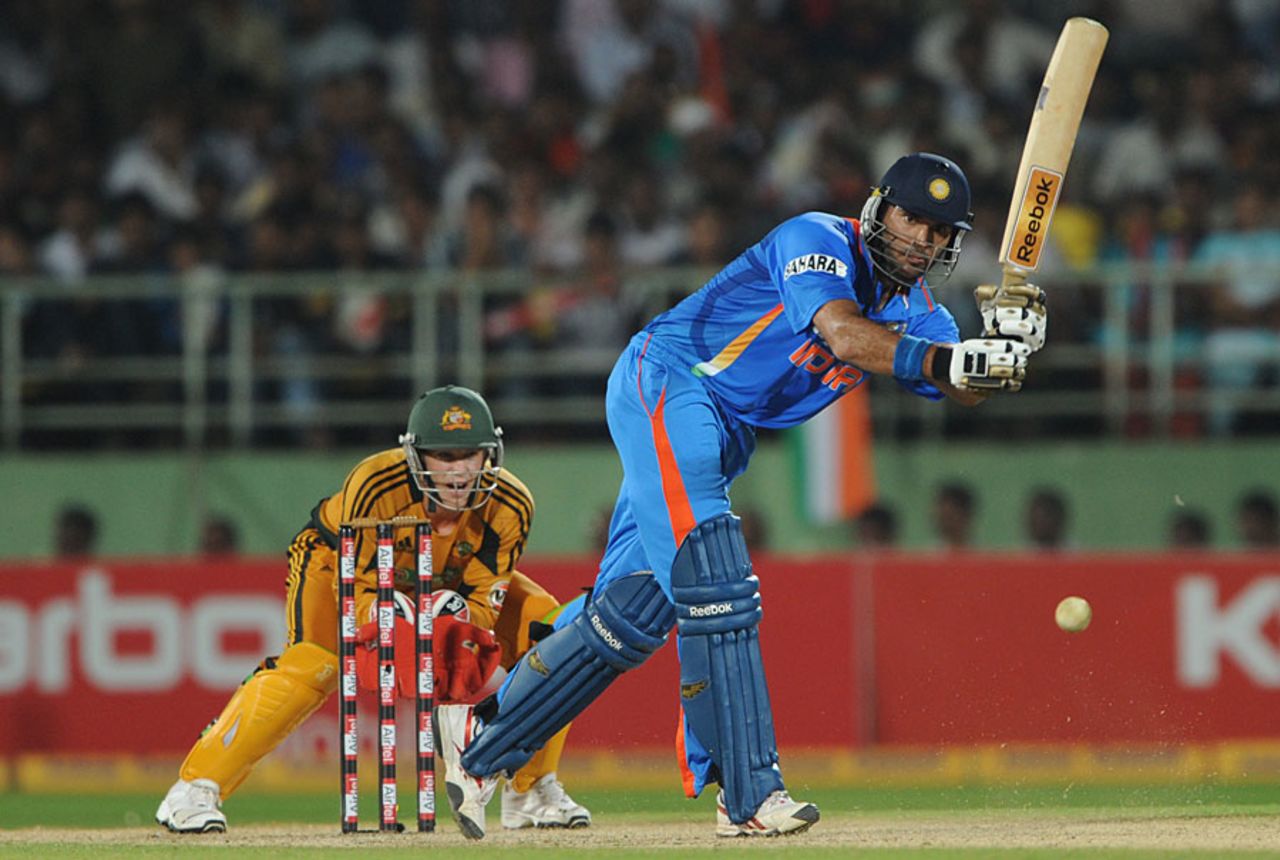 Yuvraj Singh made 58 before he was dismissed, India v Australia, 2nd ODI, Visakhapatnam, October 20, 2010