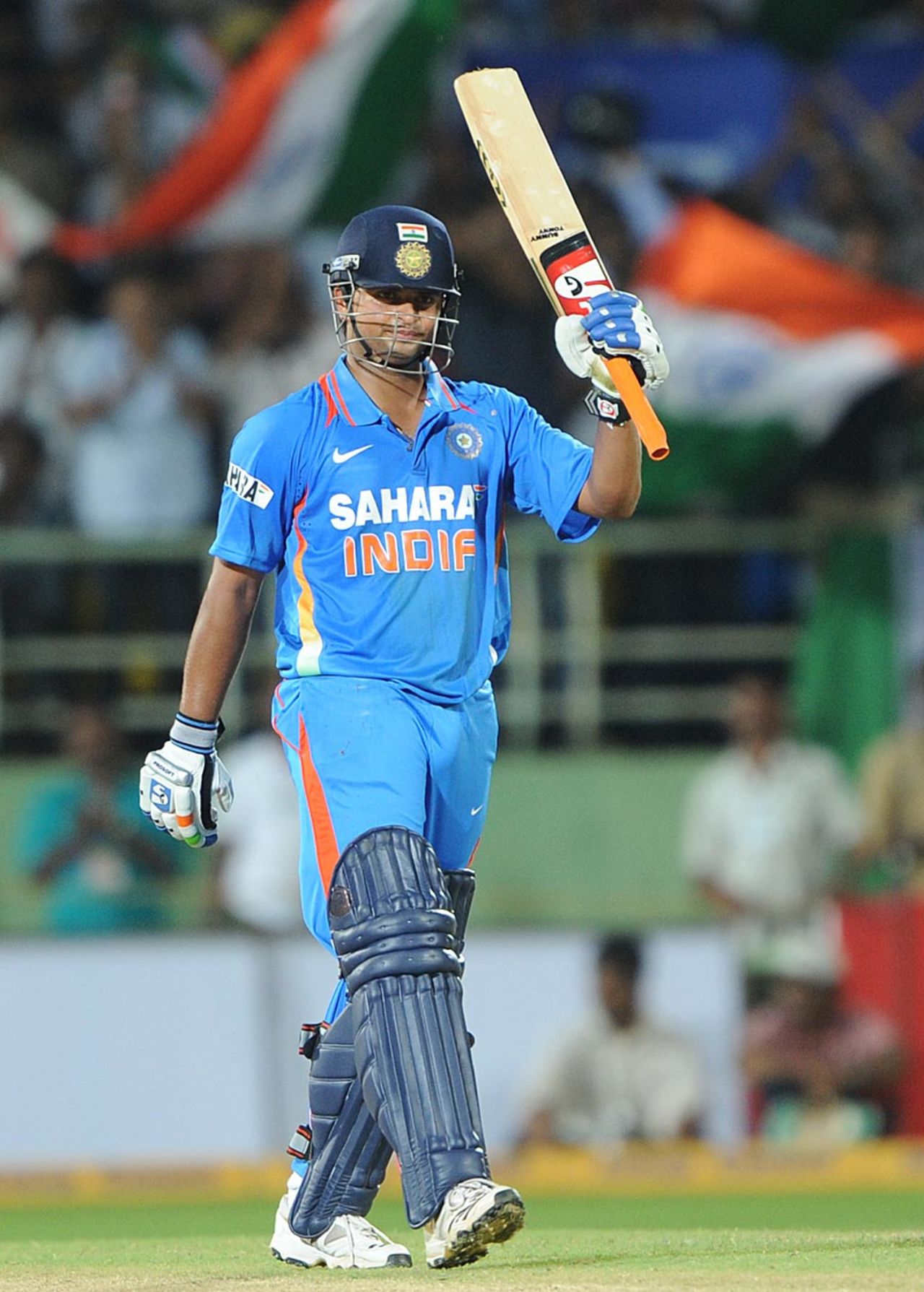 Suresh Raina celebrates his half-century, India v Australia, 2nd ODI, Visakhapatnam, October 20, 2010