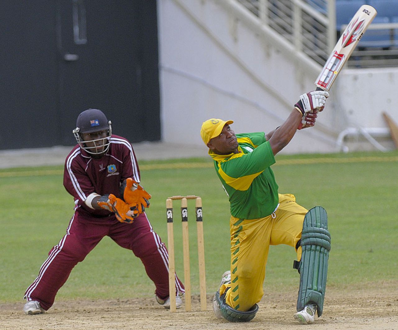 Lyndon James hits out during his innings of 64, Leeward Islands v Windward Islands, 1st semi-final, Jamaica, October 21, 2010