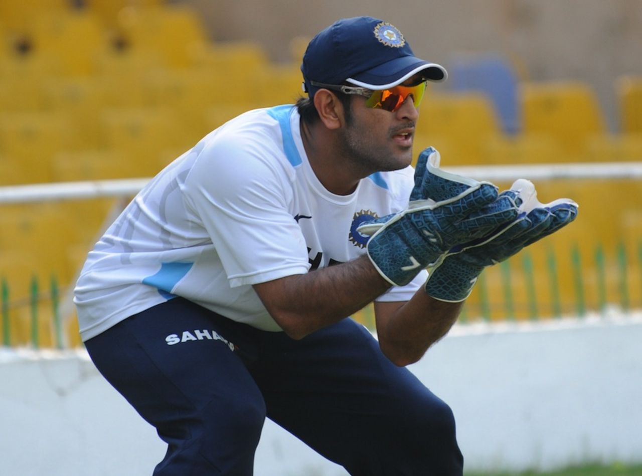 MS Dhoni practises wicketkeeping at Motera, Ahmedabad, November 1, 2010