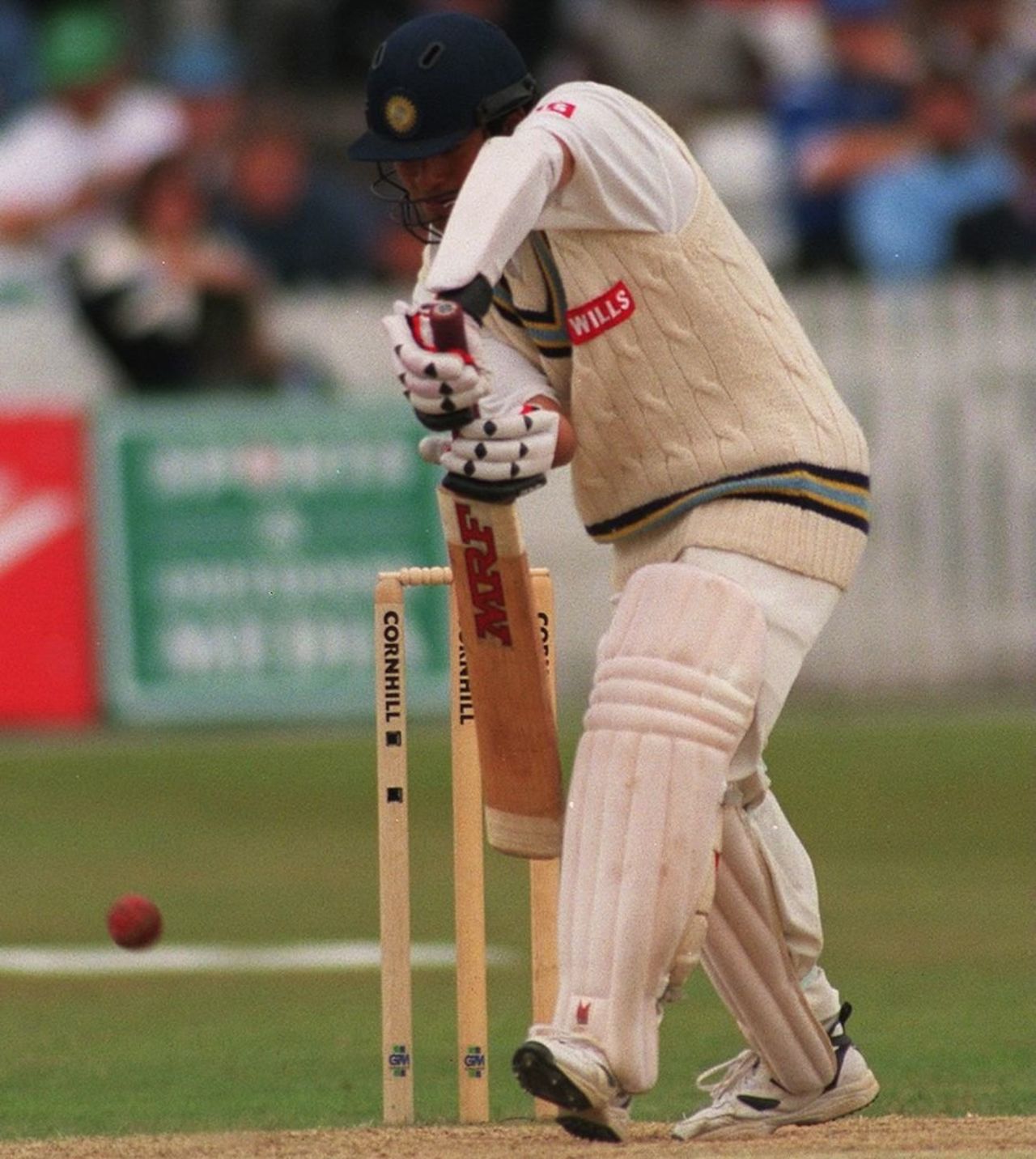Sachin Tendulkar defends on his way to a century, England v India, 3rd Test, Trent Bridge, July 4-9, 1996