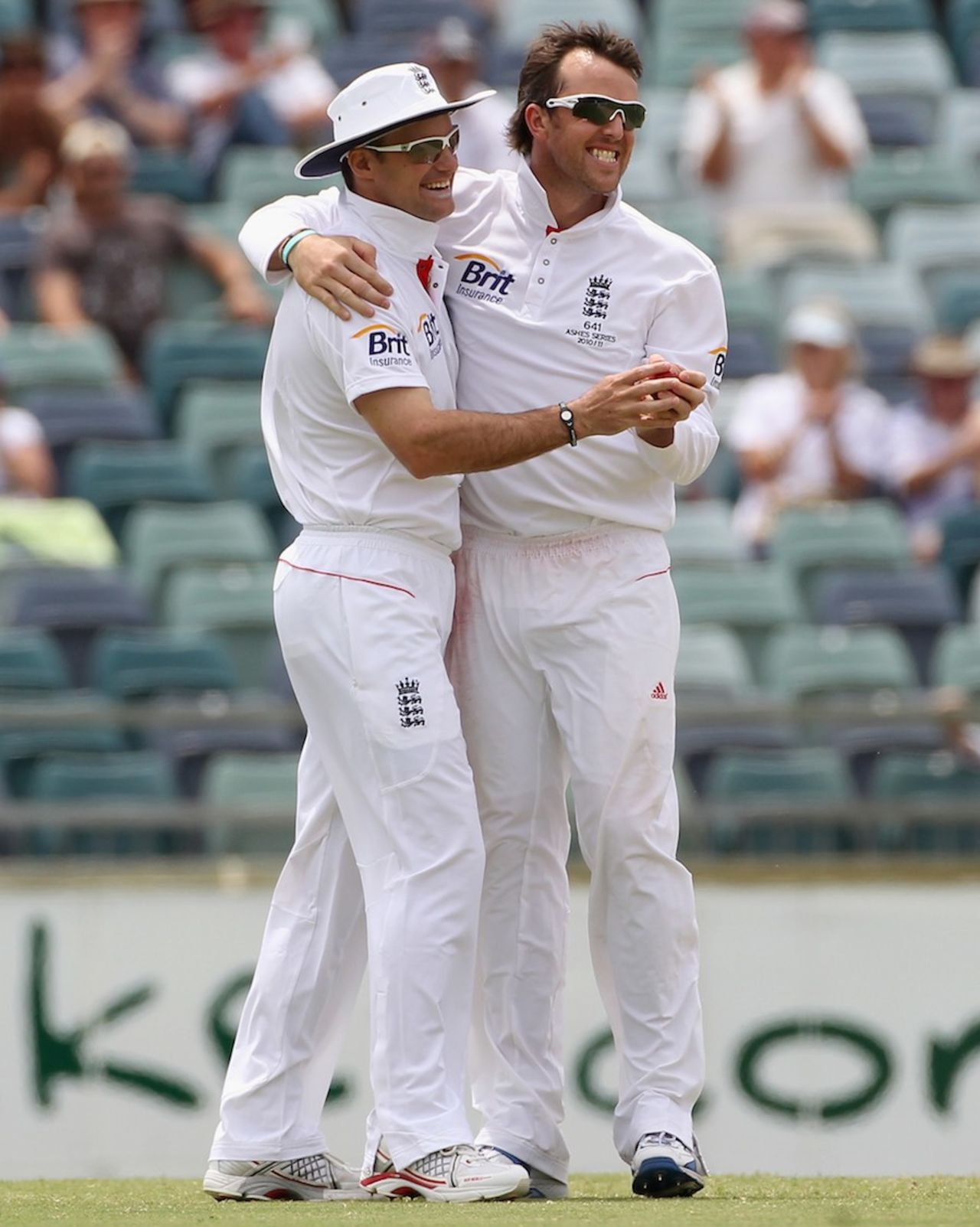 Andrew Strauss and Graeme Swann celebrate a wicket, Western Australia v England XI, tour match, Perth, 3rd day, November 7, 2010