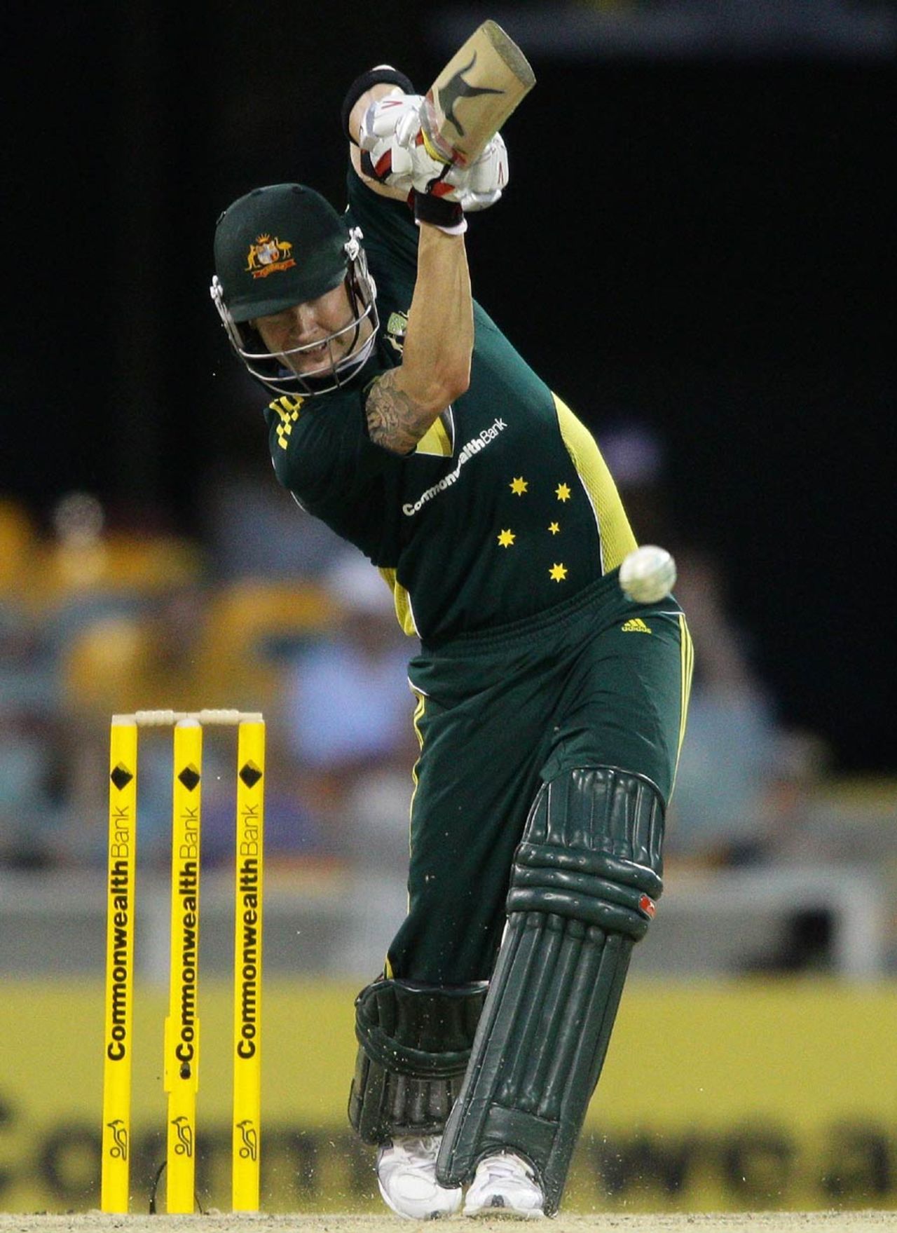 Michael Clarke drives down the ground, Australia v Sri Lanka, 3rd ODI, Brisbane, November 7, 2010